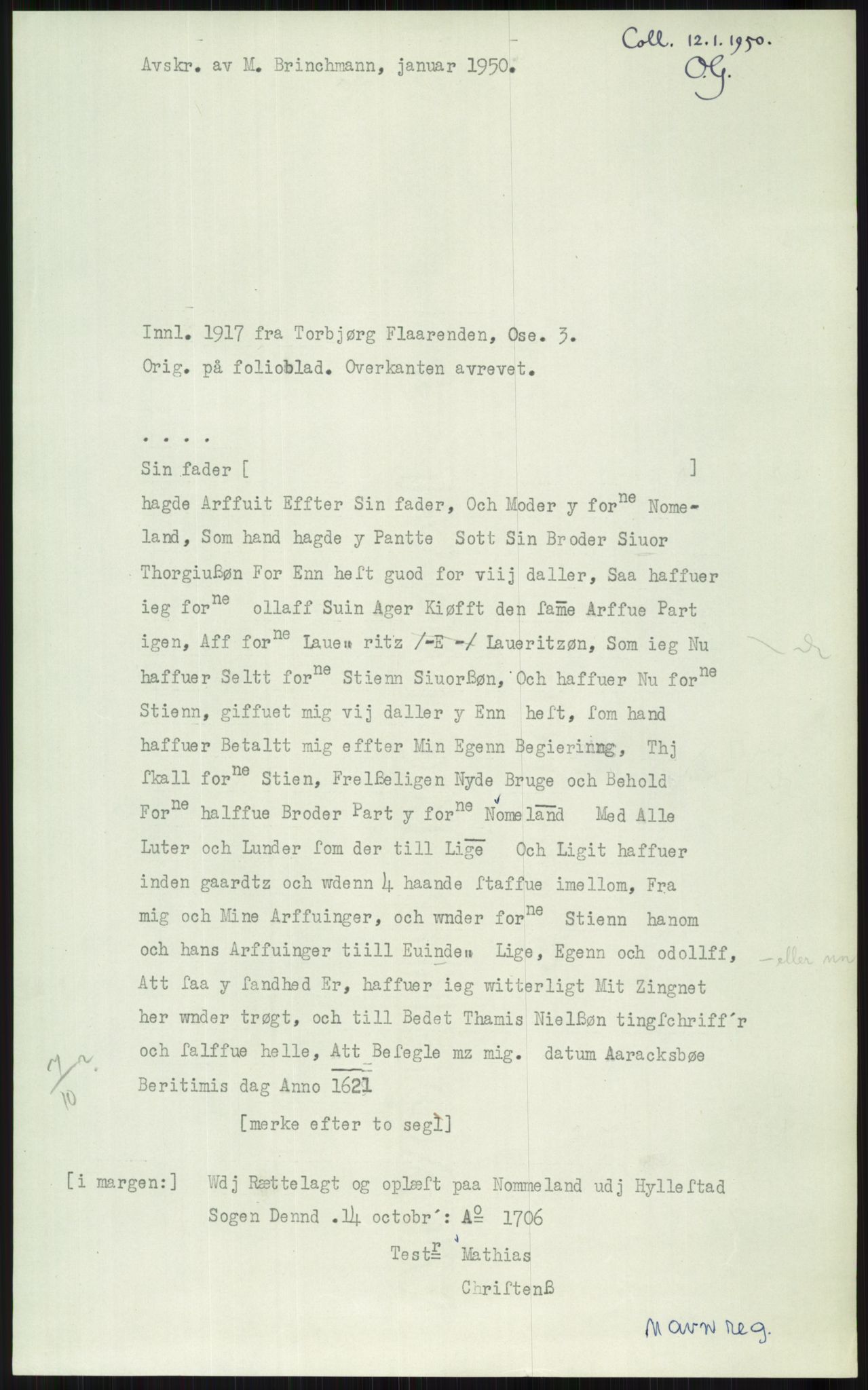 Samlinger til kildeutgivelse, Diplomavskriftsamlingen, AV/RA-EA-4053/H/Ha, p. 1949