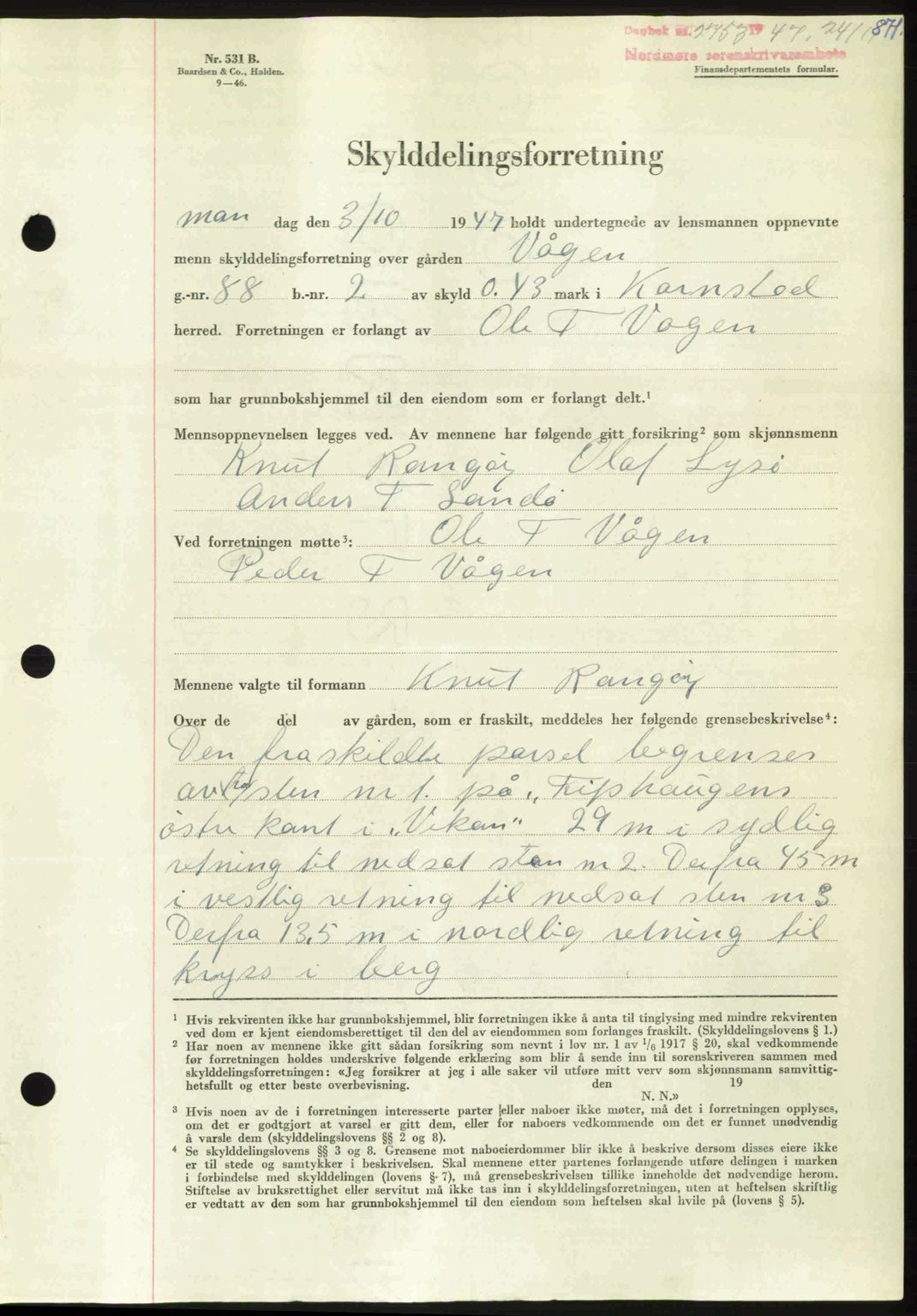 Nordmøre sorenskriveri, AV/SAT-A-4132/1/2/2Ca: Mortgage book no. A106, 1947-1947, Diary no: : 2753/1947