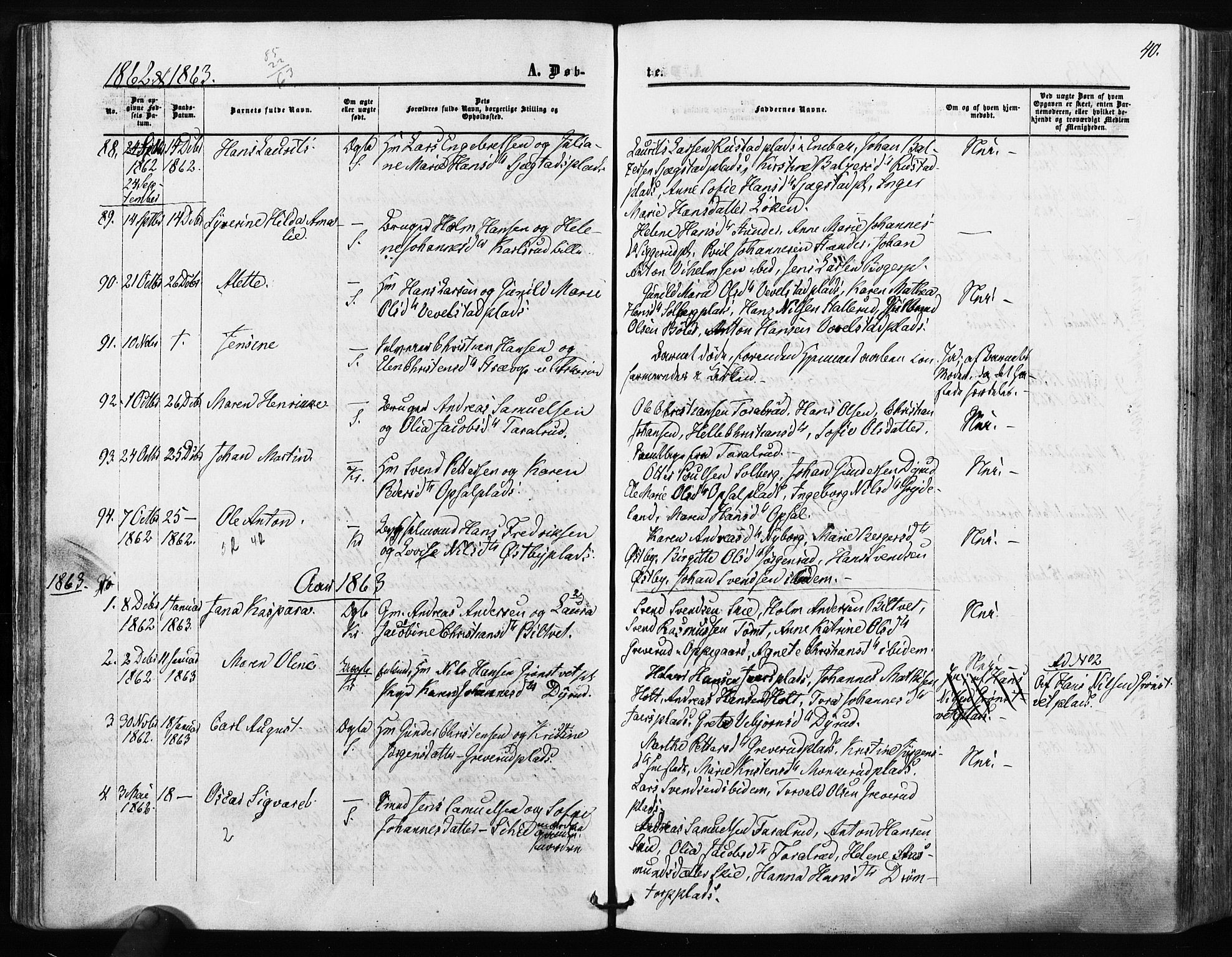 Kråkstad prestekontor Kirkebøker, SAO/A-10125a/F/Fa/L0007: Parish register (official) no. I 7, 1858-1870, p. 40