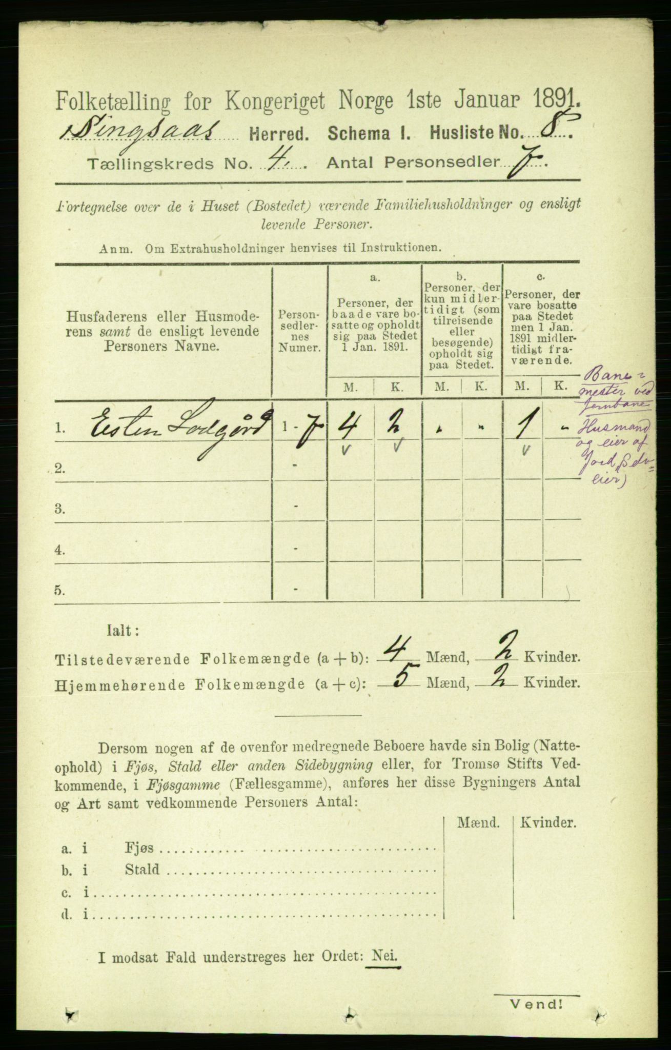 RA, 1891 census for 1646 Singsås, 1891, p. 819