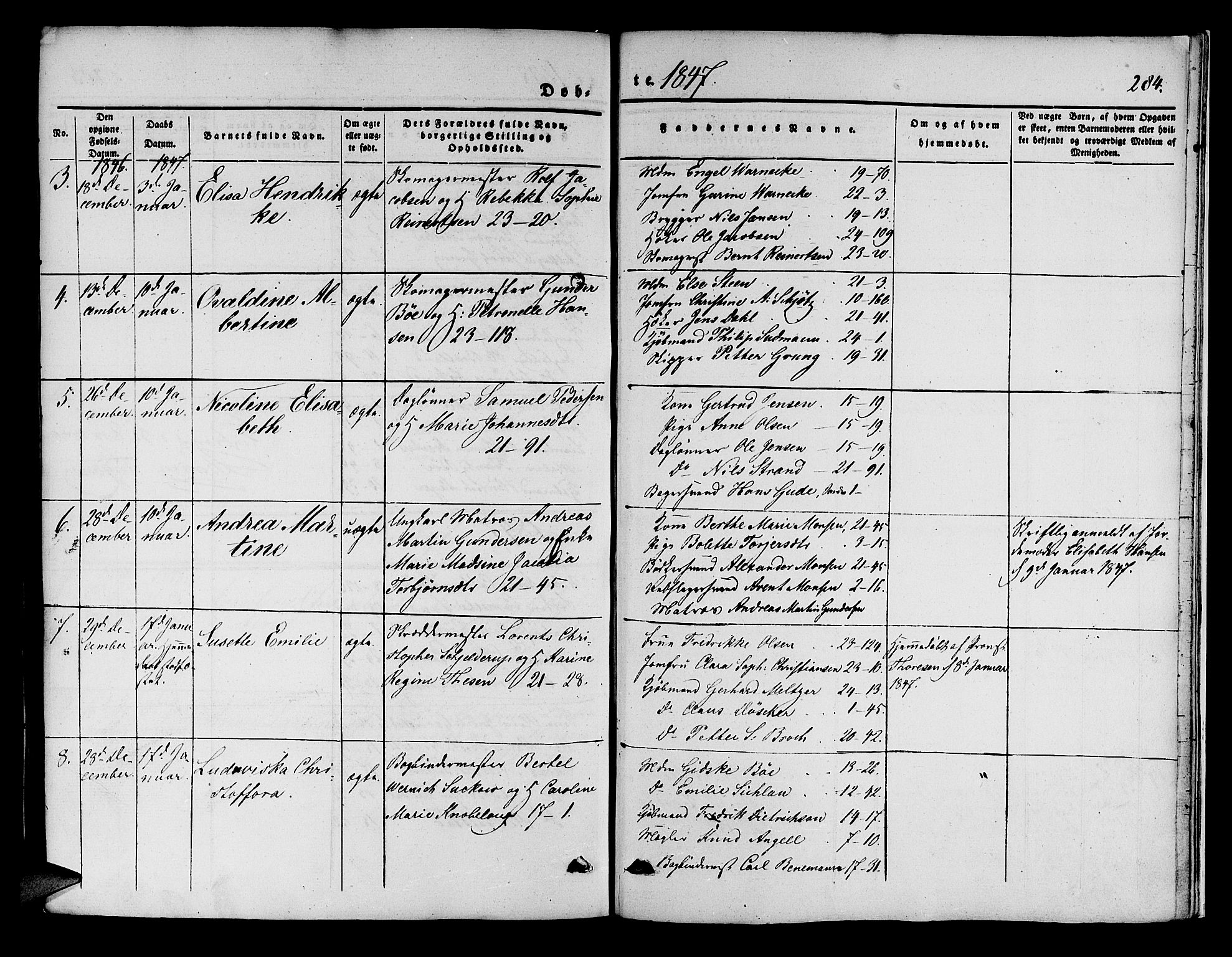 Korskirken sokneprestembete, SAB/A-76101/H/Hab: Parish register (copy) no. B 1, 1839-1847, p. 284