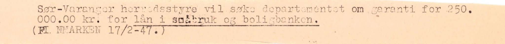 Finnmarkskontorets presse- og opplysningsarkiv , FMFB/A-1198/E/L0004/0001: 2. Finansiering / Krigsskadetrygd, erstatningsspørsmål, finanssprørsmål, skatt, gjenreisningsutgifter