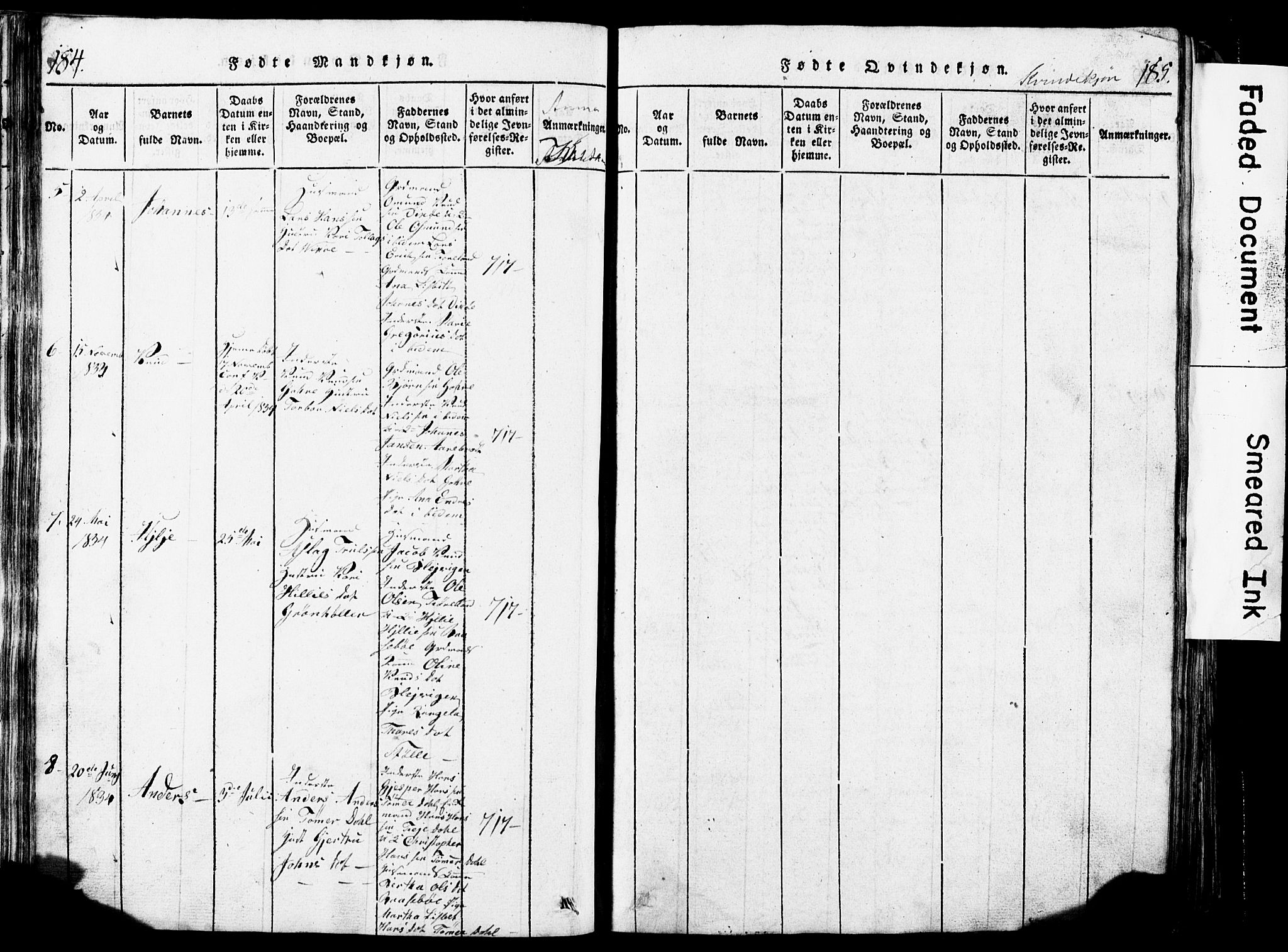 Torvastad sokneprestkontor, AV/SAST-A -101857/H/Ha/Hab/L0002: Parish register (copy) no. B 2, 1817-1834, p. 184-185