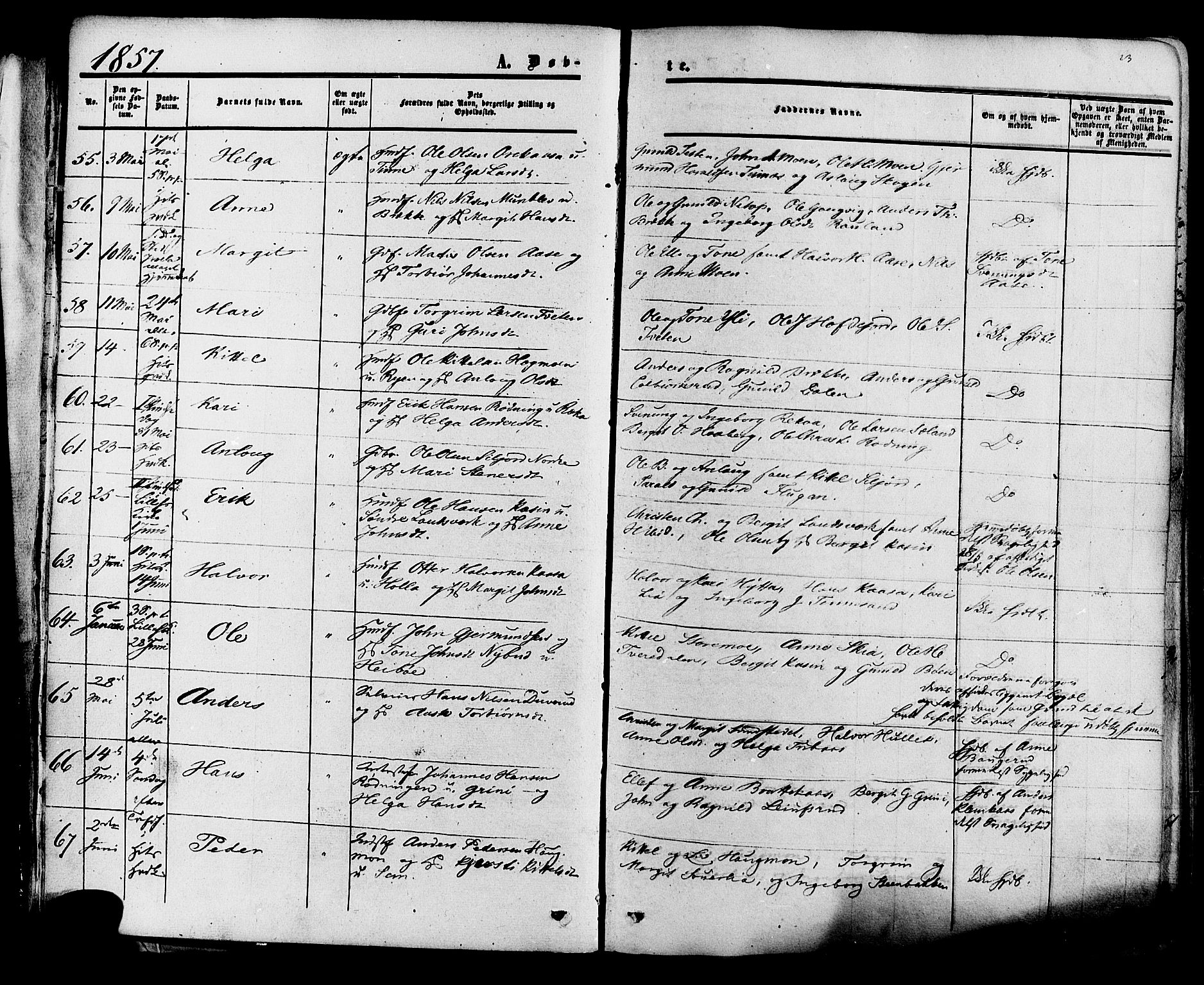 Heddal kirkebøker, AV/SAKO-A-268/F/Fa/L0007: Parish register (official) no. I 7, 1855-1877, p. 23