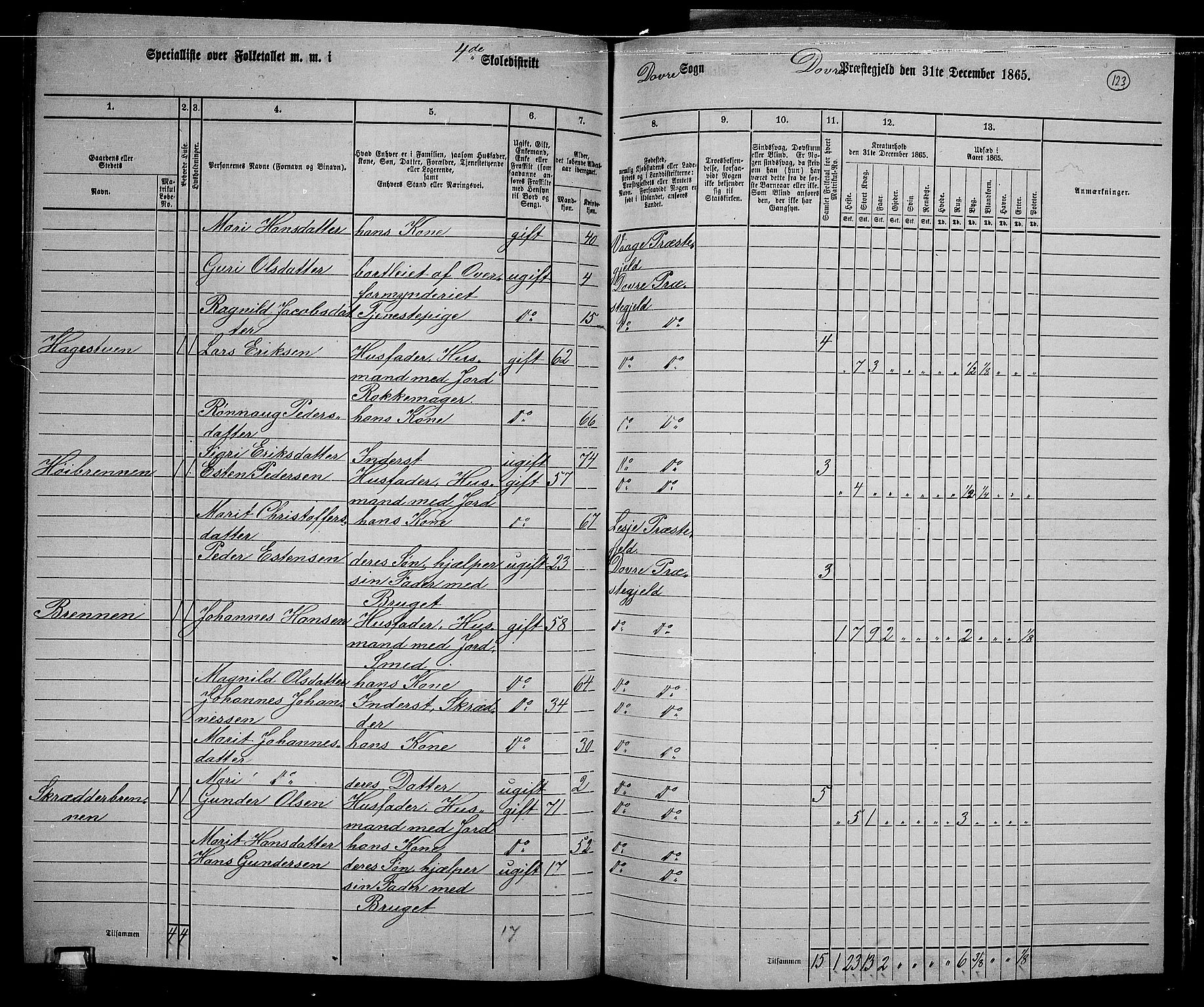 RA, 1865 census for Dovre, 1865, p. 119