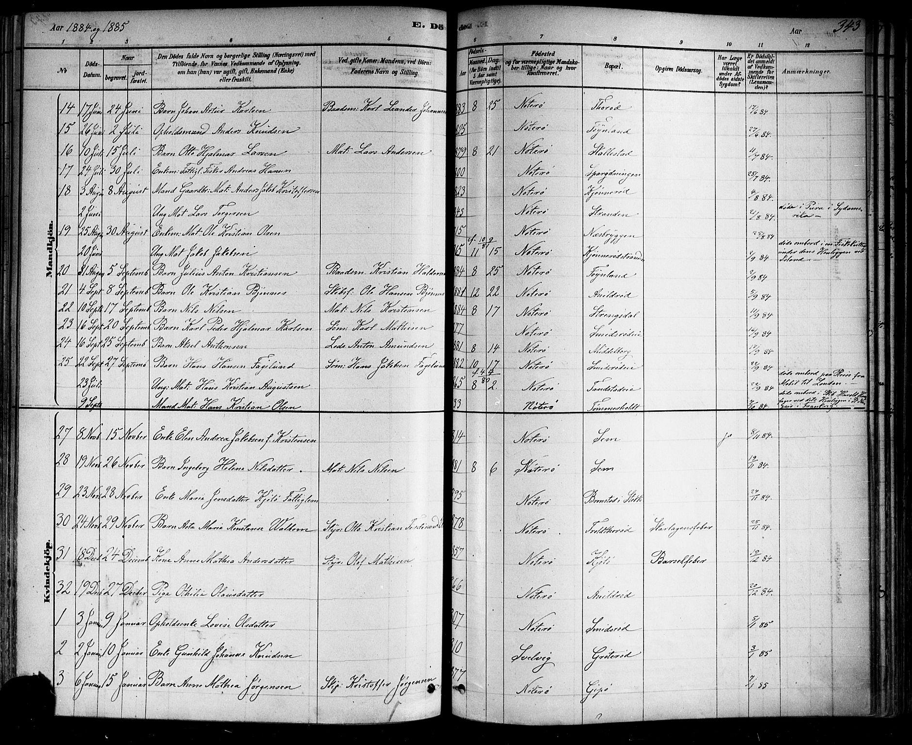 Nøtterøy kirkebøker, SAKO/A-354/F/Fa/L0008: Parish register (official) no. I 8, 1878-1893, p. 343