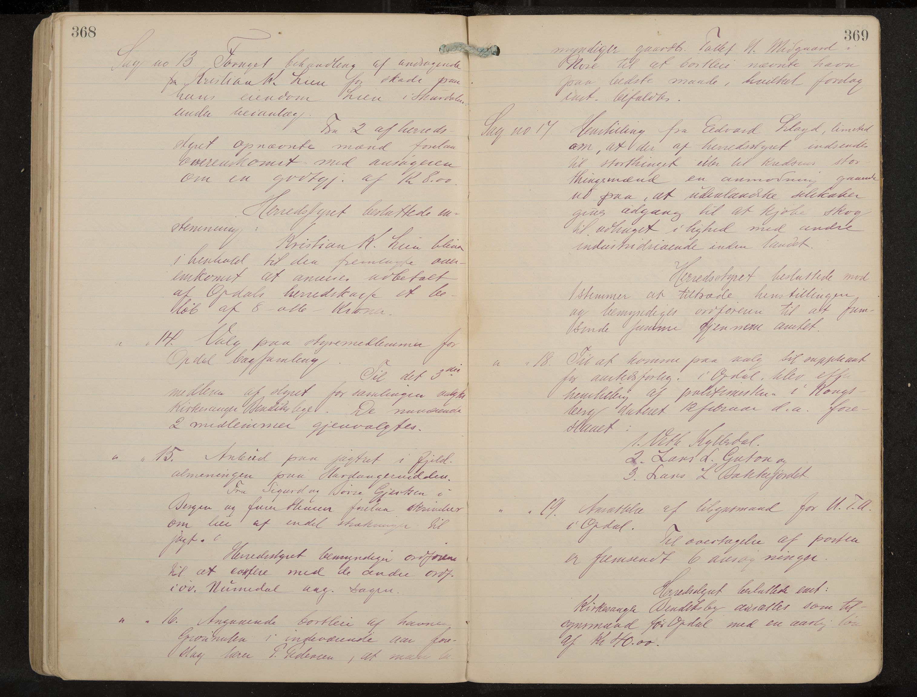 Uvdal formannskap og sentraladministrasjon, IKAK/0634021/A/Aa/L0001: Møtebok, 1901-1909, p. 368-369