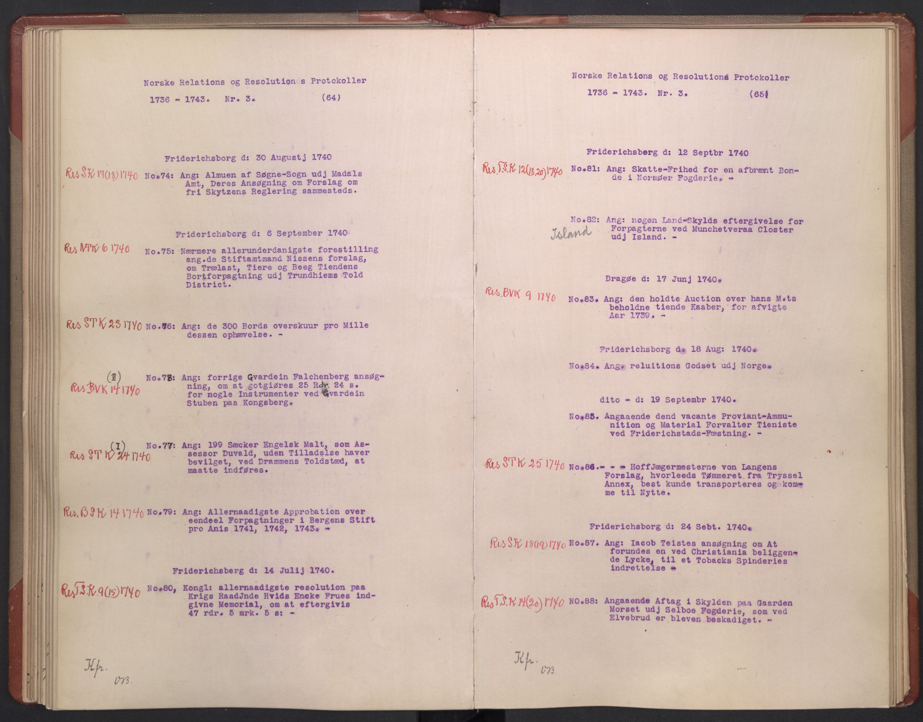 Avskriftsamlingen, AV/RA-EA-4022/F/Fb/L0117: Registratur over norske Relasjons- og  resolusjonsprotokoller, 1736-1743, p. 59