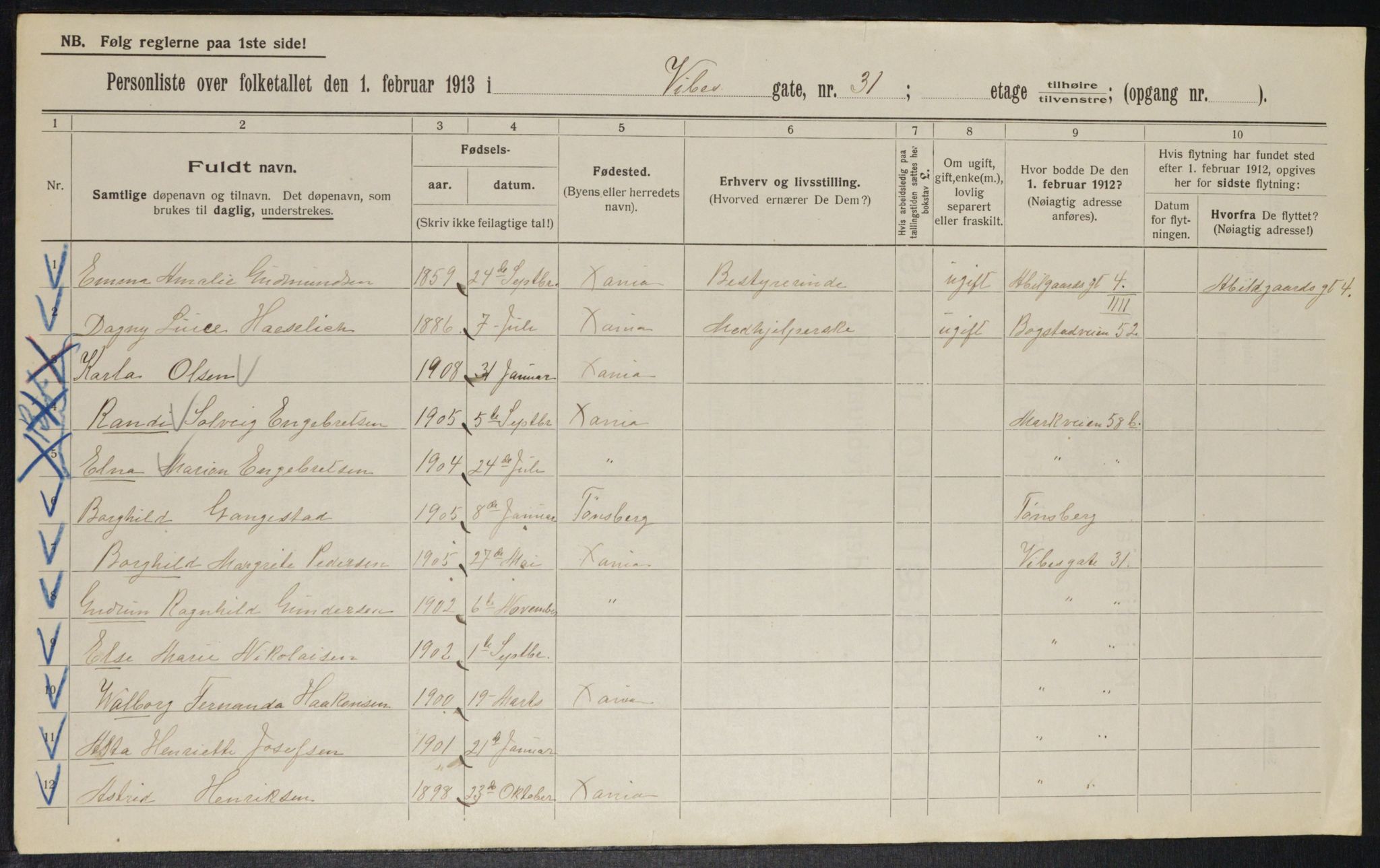 OBA, Municipal Census 1913 for Kristiania, 1913, p. 123332