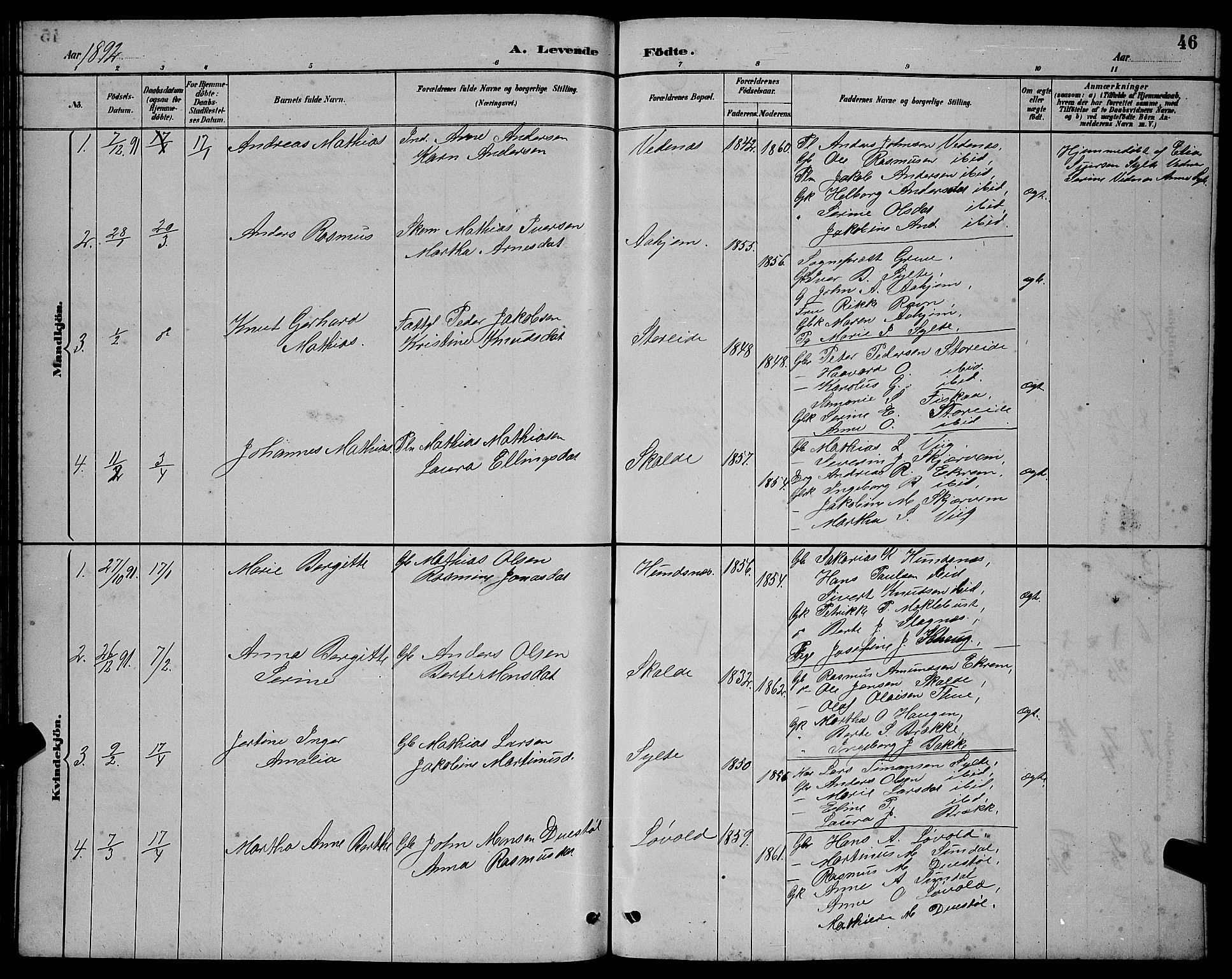 Ministerialprotokoller, klokkerbøker og fødselsregistre - Møre og Romsdal, AV/SAT-A-1454/501/L0017: Parish register (copy) no. 501C03, 1885-1901, p. 46