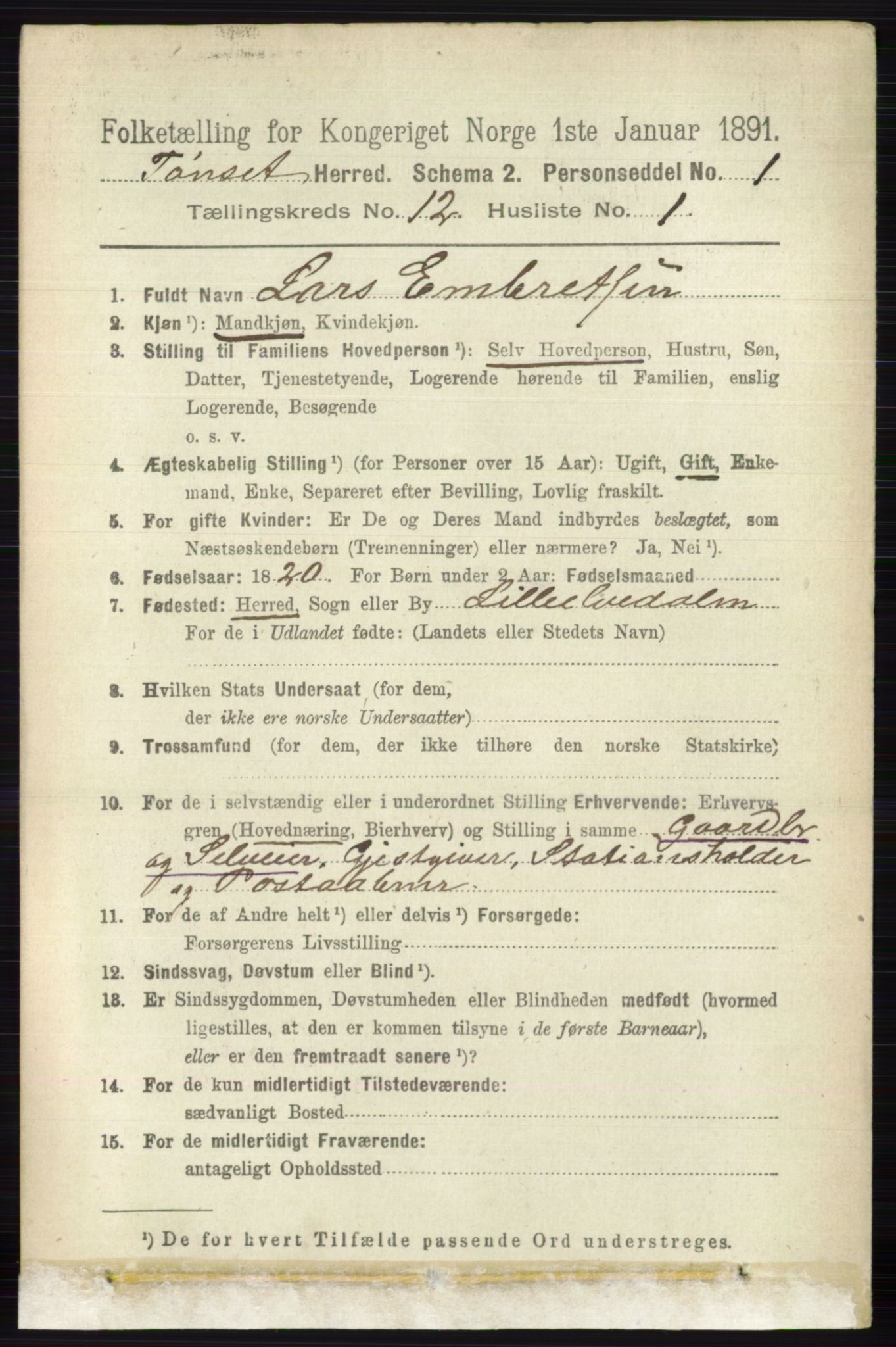 RA, 1891 census for 0437 Tynset, 1891, p. 3200