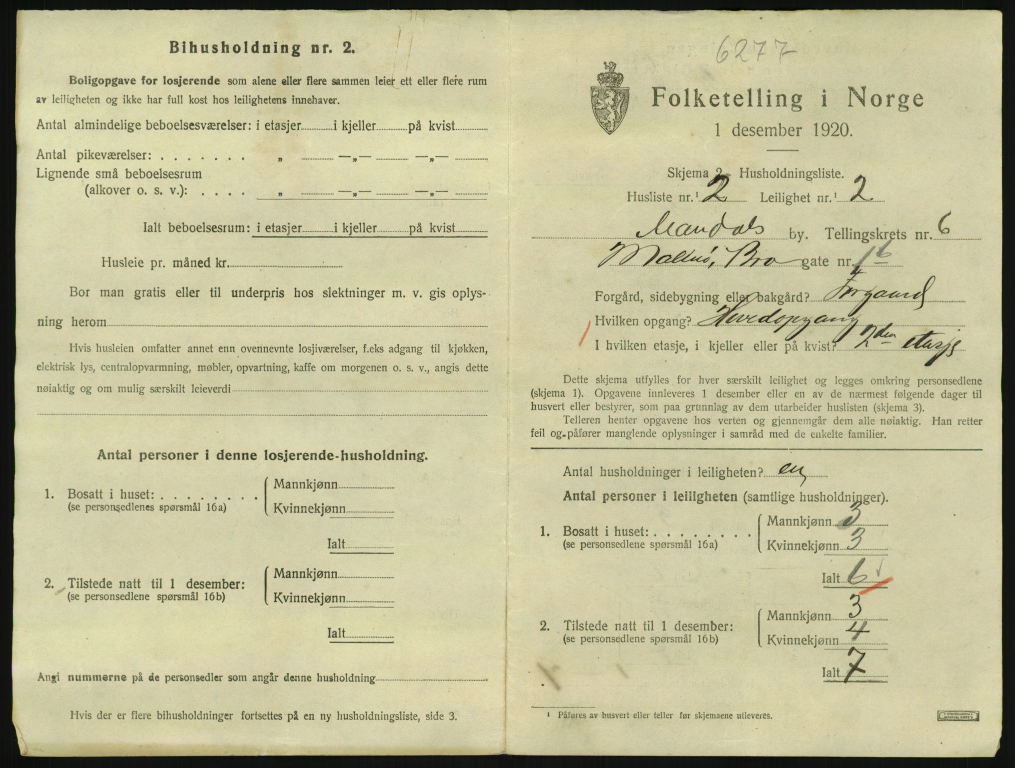 SAK, 1920 census for Mandal, 1920, p. 3265