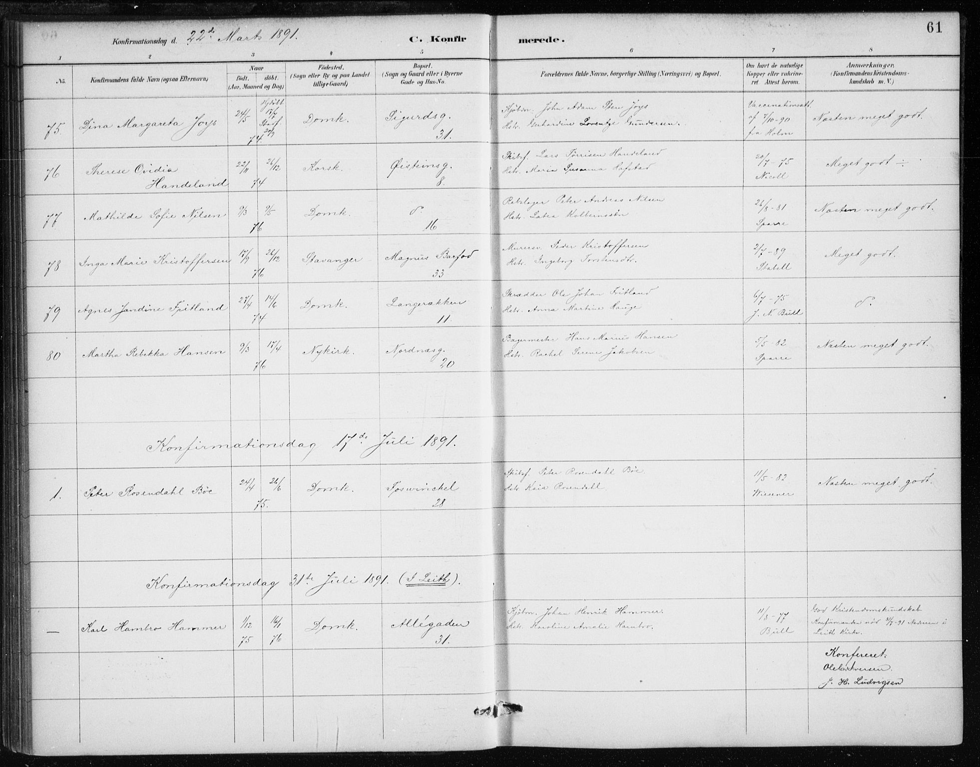 Johanneskirken sokneprestembete, AV/SAB-A-76001/H/Haa/L0008: Parish register (official) no. C 1, 1885-1907, p. 61