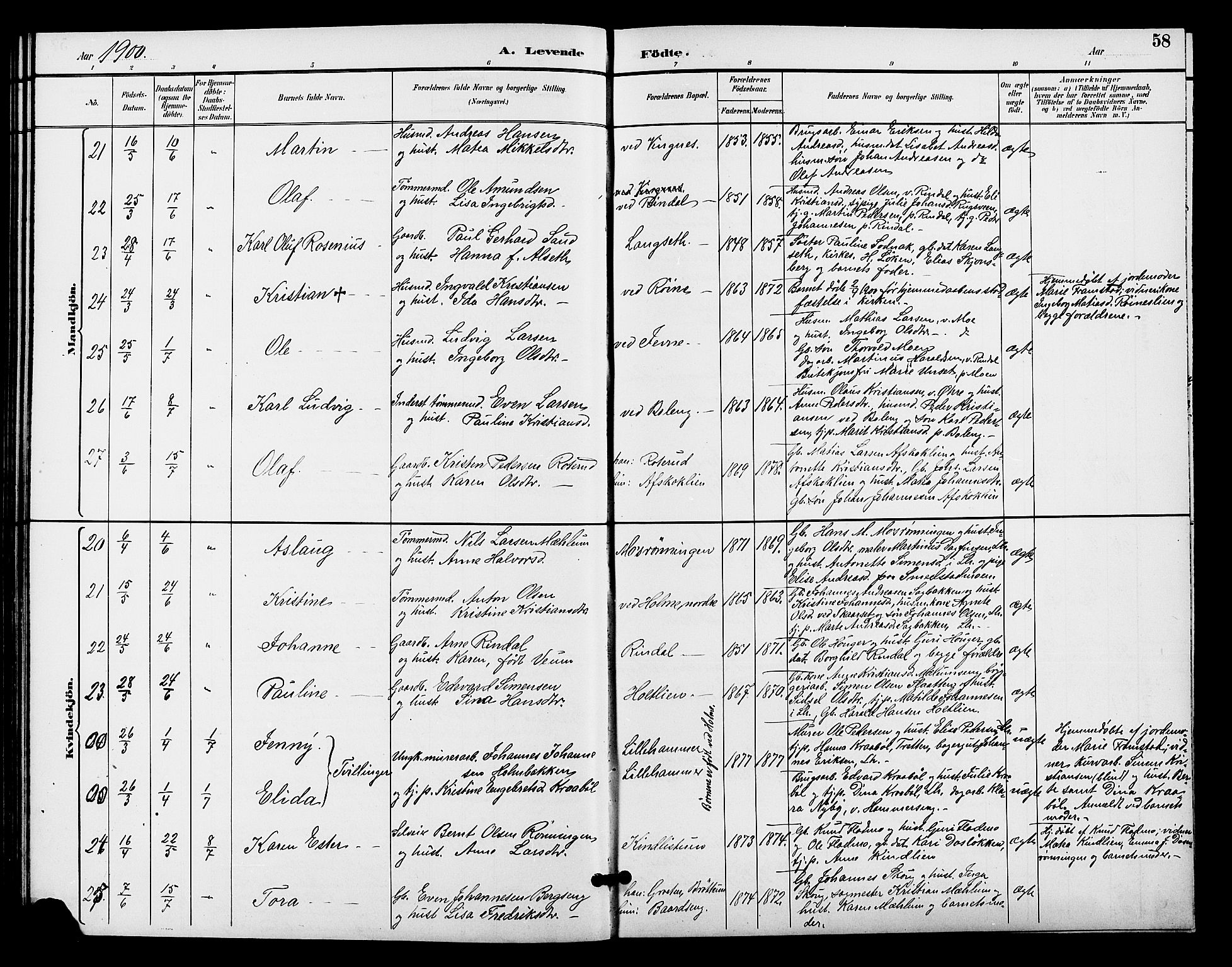 Fåberg prestekontor, AV/SAH-PREST-086/H/Ha/Hab/L0009: Parish register (copy) no. 9, 1891-1902, p. 58