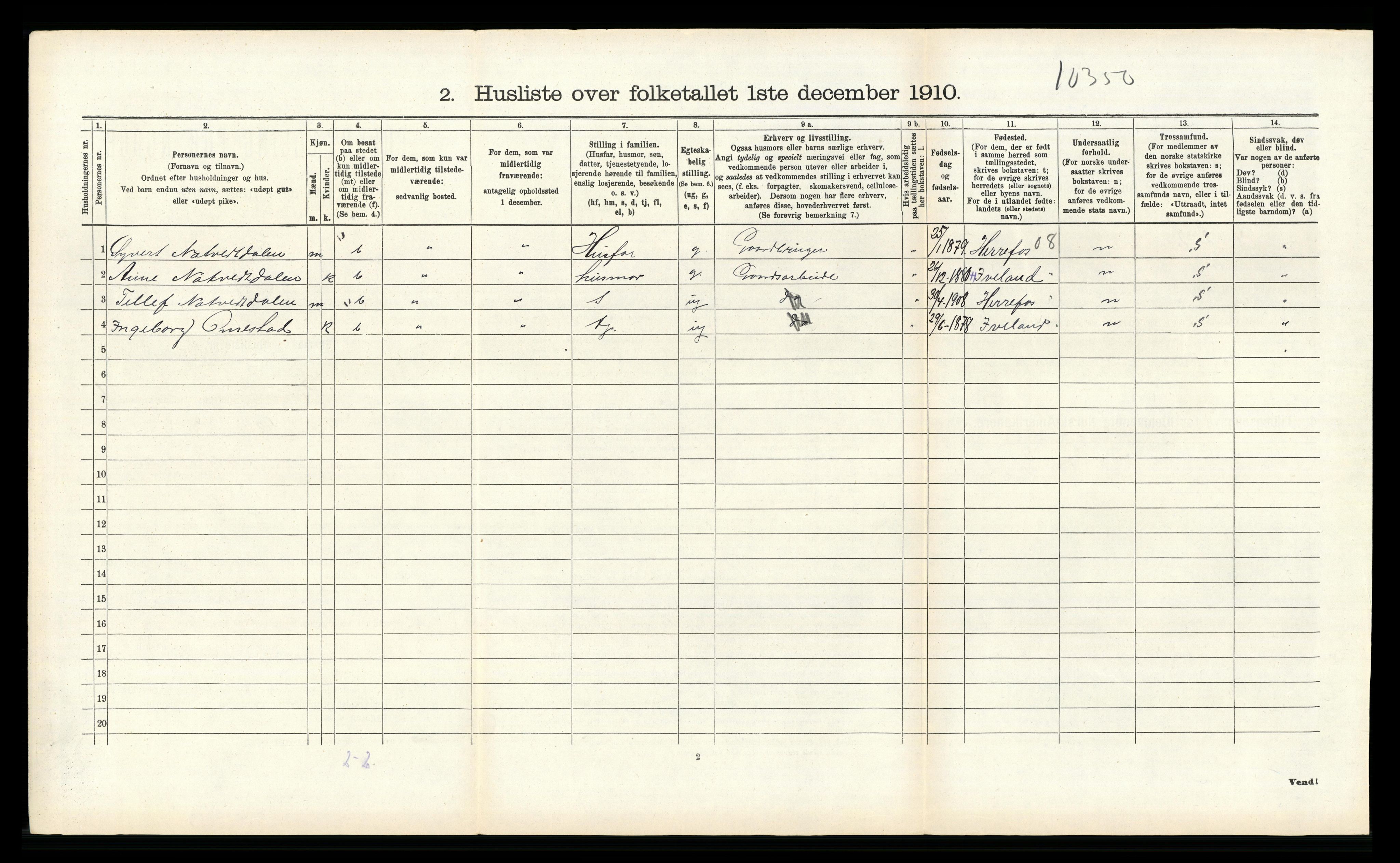 RA, 1910 census for Birkenes, 1910, p. 577