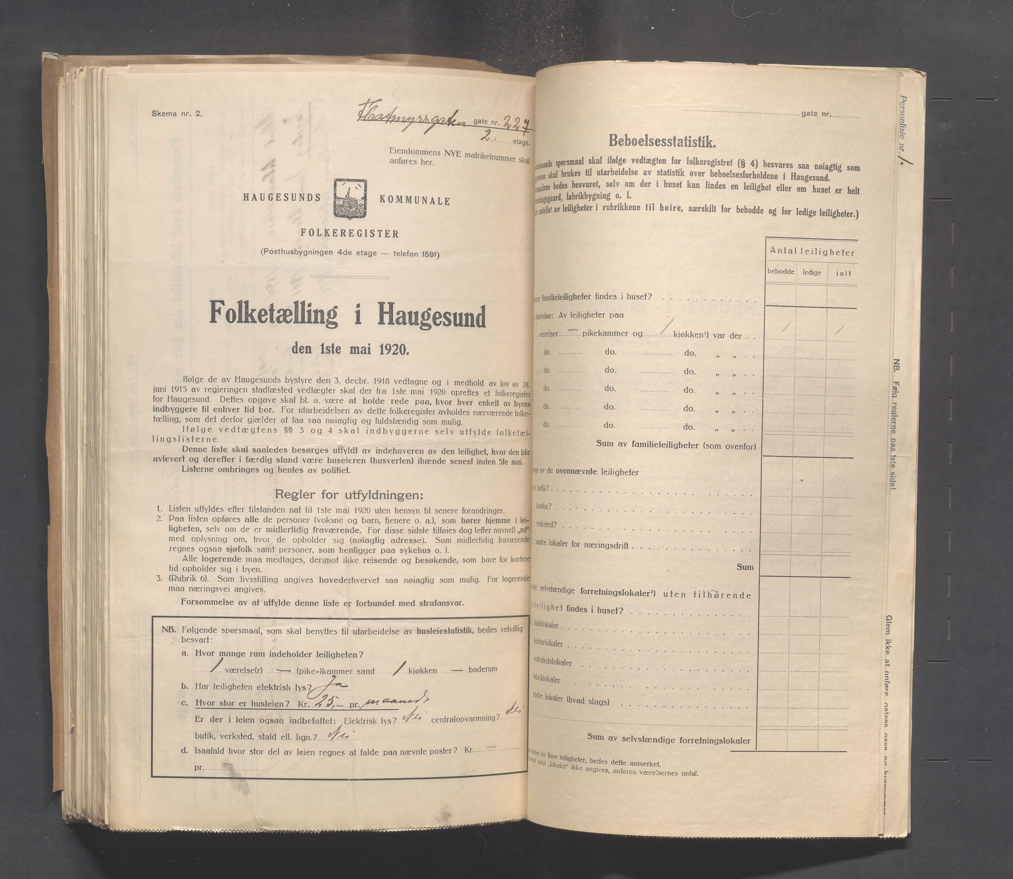 IKAR, Local census 1.5.1920 for Haugesund, 1920, p. 1007