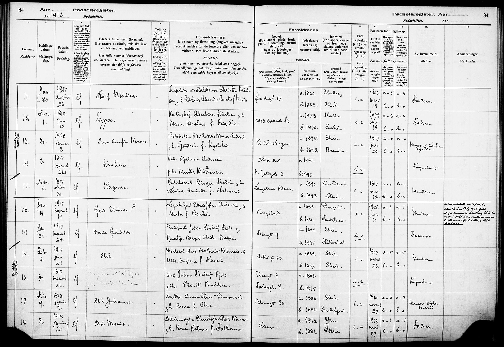 Skien kirkebøker, SAKO/A-302/J/Ja/L0001: Birth register no. 1, 1916-1920, p. 84