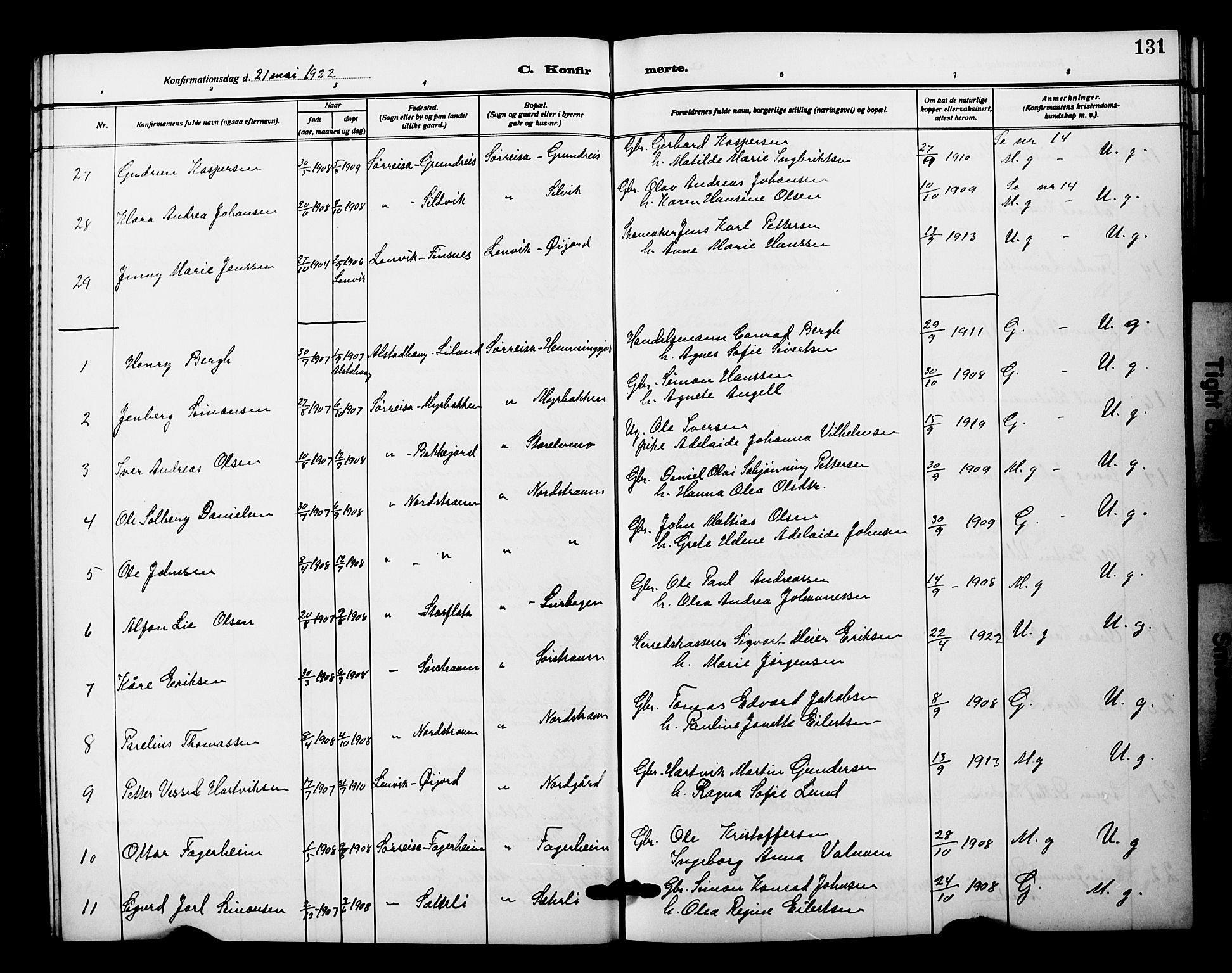 Tranøy sokneprestkontor, SATØ/S-1313/I/Ia/Iab/L0023klokker: Parish register (copy) no. 23, 1913-1928, p. 131