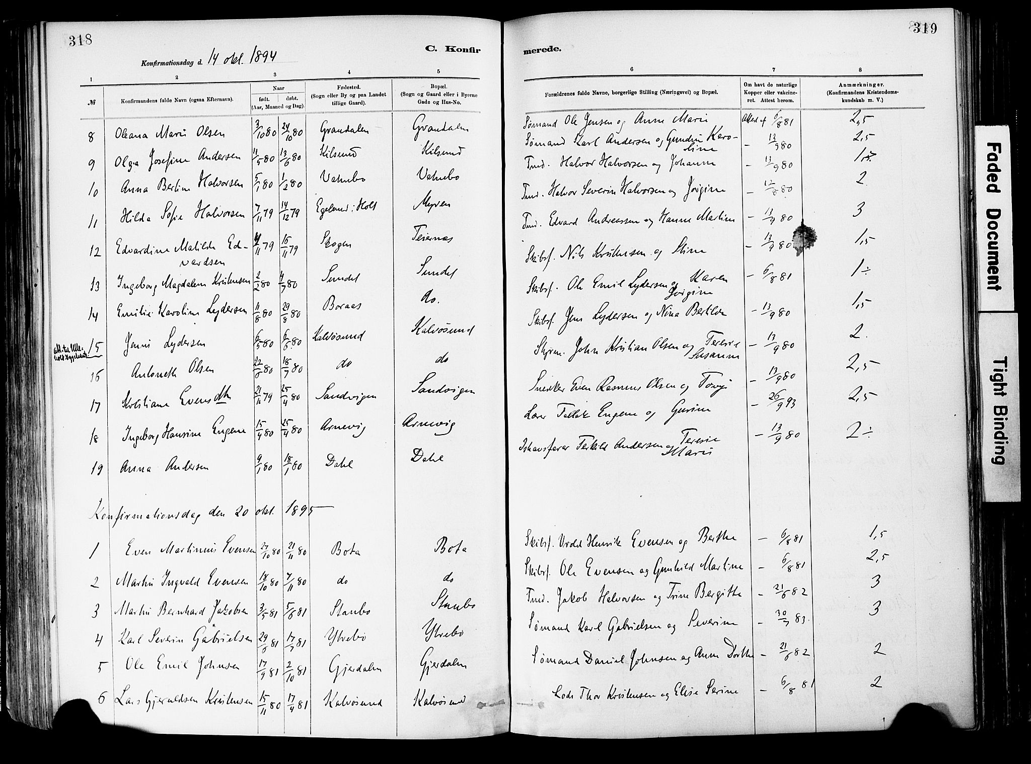 Dypvåg sokneprestkontor, SAK/1111-0007/F/Fa/Fab/L0001: Parish register (official) no. A 1, 1885-1912, p. 318-319