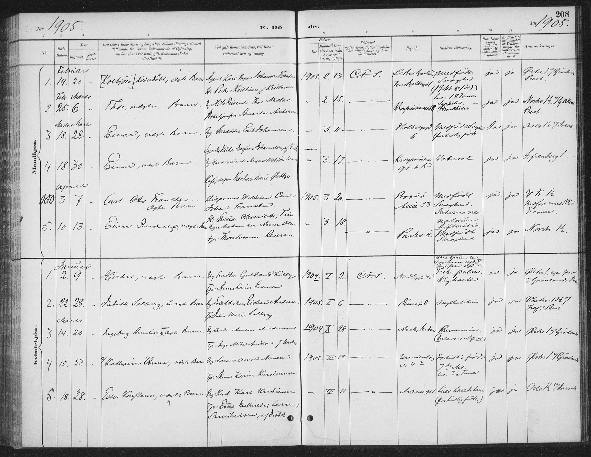 Rikshospitalet prestekontor Kirkebøker, AV/SAO-A-10309b/F/L0010: Parish register (official) no. 10, 1888-1912, p. 208