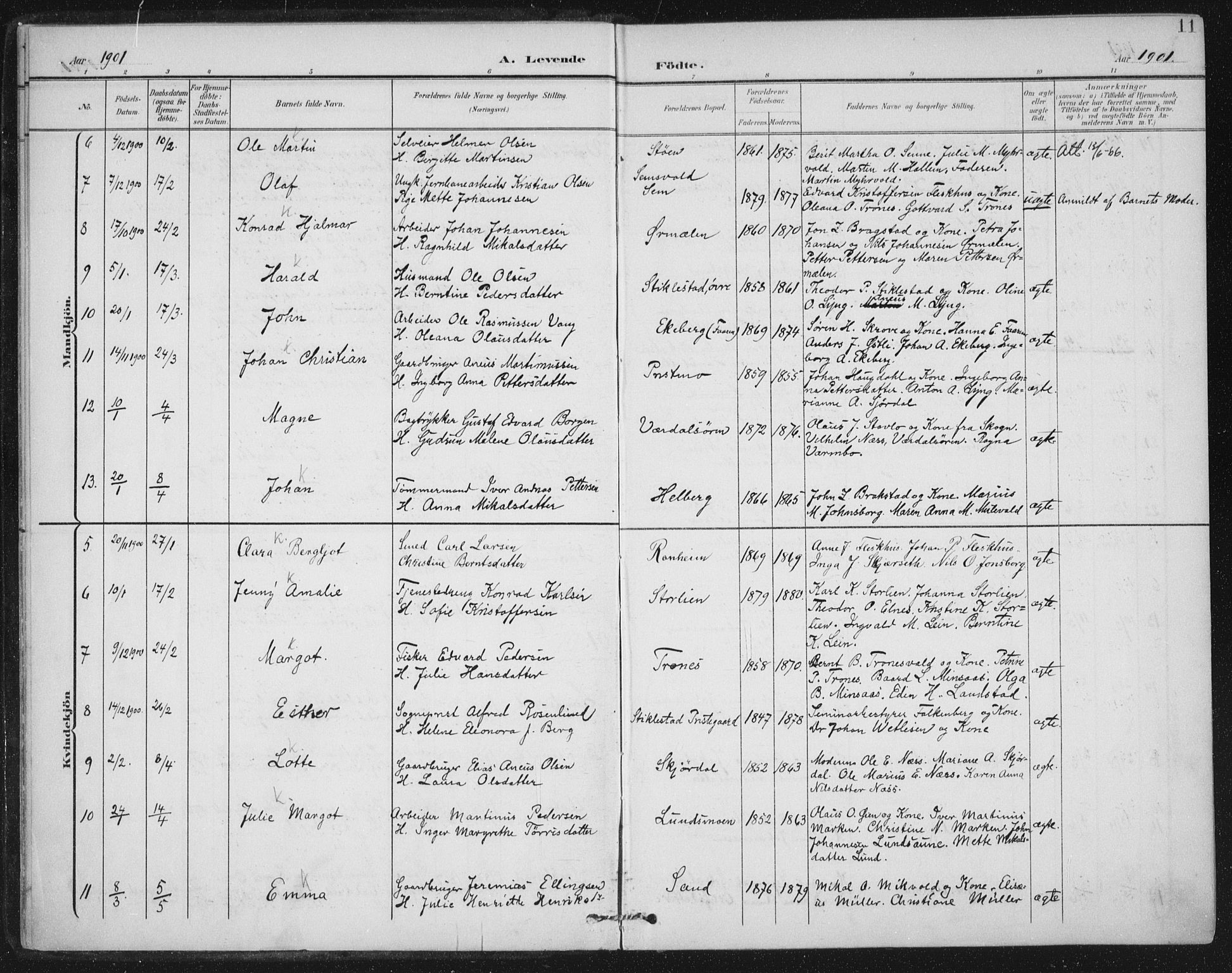 Ministerialprotokoller, klokkerbøker og fødselsregistre - Nord-Trøndelag, AV/SAT-A-1458/723/L0246: Parish register (official) no. 723A15, 1900-1917, p. 11