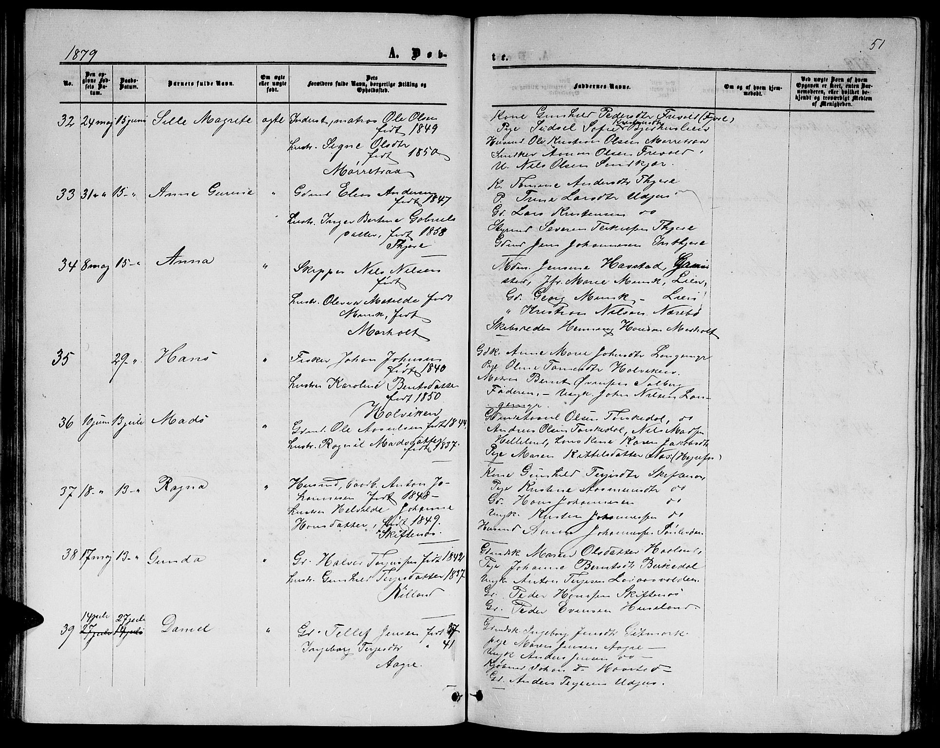 Hommedal sokneprestkontor, AV/SAK-1111-0023/F/Fb/Fbb/L0006: Parish register (copy) no. B 6, 1869-1884, p. 51