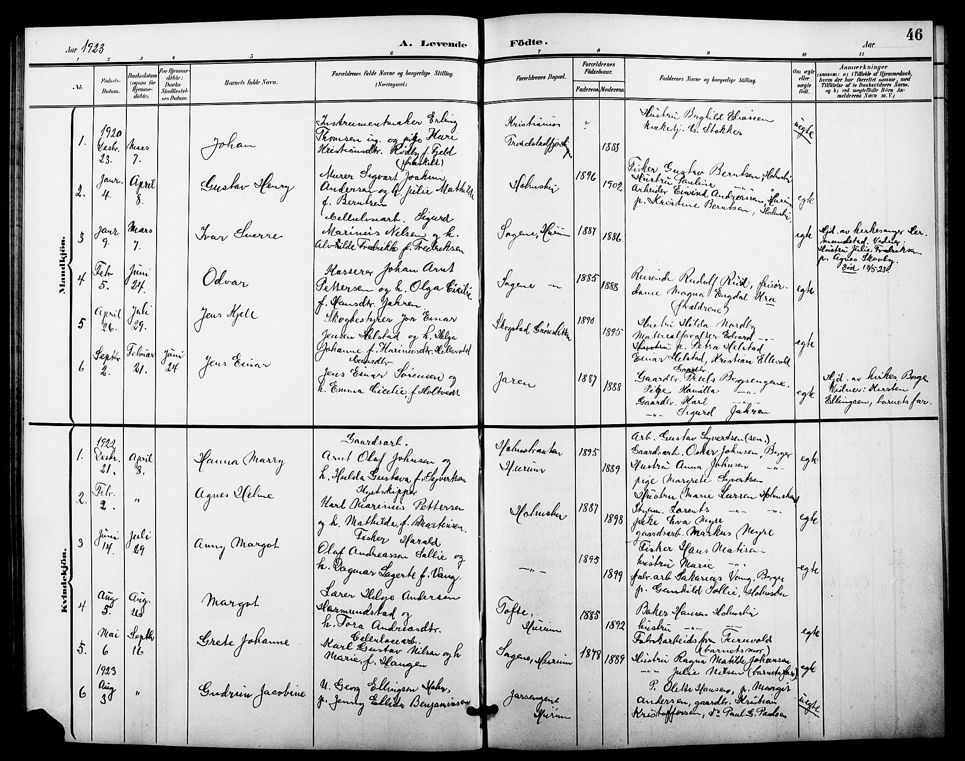 Hurum kirkebøker, SAKO/A-229/G/Gc/L0001: Parish register (copy) no. III 1, 1901-1925, p. 46