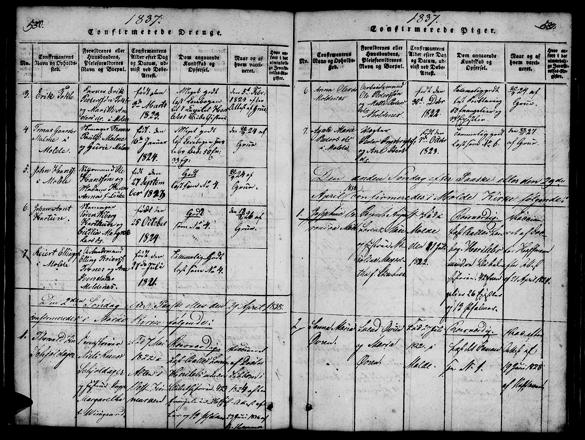 Ministerialprotokoller, klokkerbøker og fødselsregistre - Møre og Romsdal, SAT/A-1454/558/L0688: Parish register (official) no. 558A02, 1818-1843, p. 530-531