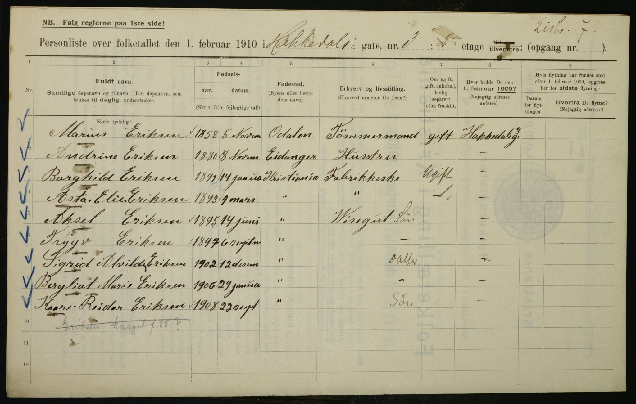 OBA, Municipal Census 1910 for Kristiania, 1910, p. 31958