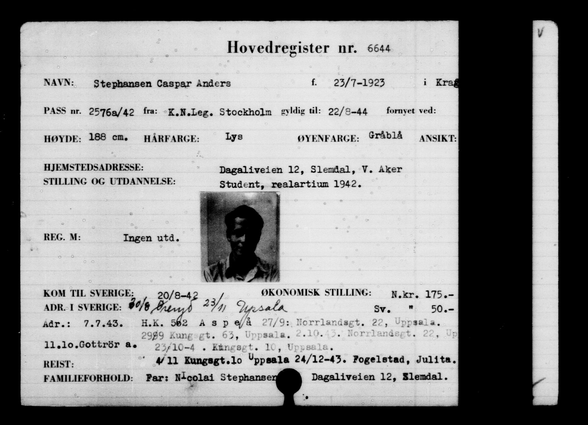 Utenriksstasjonene, Legasjonen i Stockholm, Flyktningkontoret, AV/RA-S-6753/V/Va/L0005: Kjesäterkartoteket, flyktninger med registreringsnr. 6600-9417, 1940-1945, p. 55
