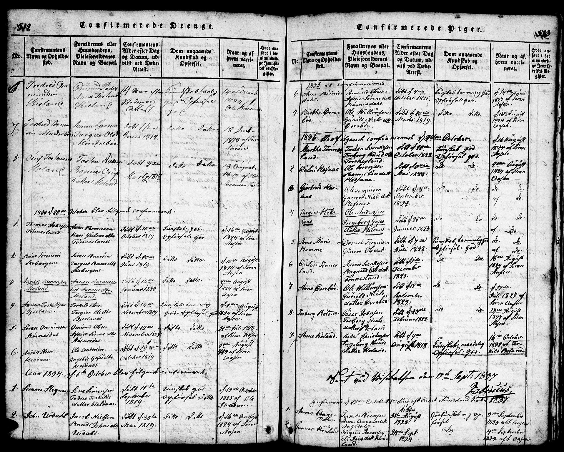 Bjelland sokneprestkontor, AV/SAK-1111-0005/F/Fb/Fba/L0003: Parish register (copy) no. B 3, 1816-1870, p. 512-513