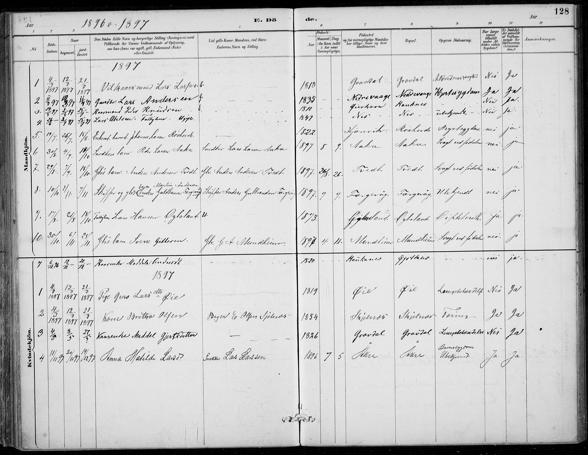 Strandebarm sokneprestembete, SAB/A-78401/H/Haa: Parish register (official) no. D  1, 1886-1912, p. 128