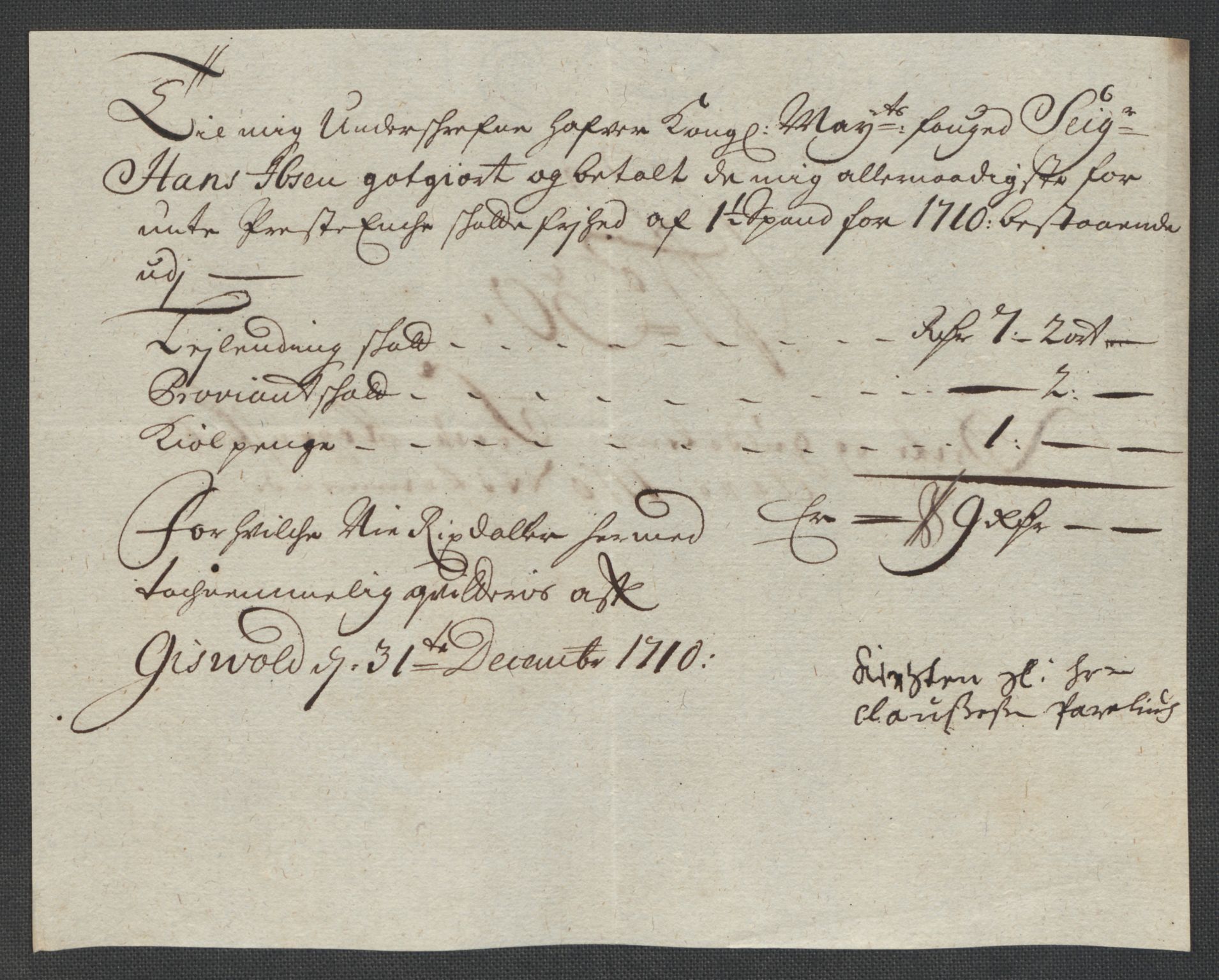 Rentekammeret inntil 1814, Reviderte regnskaper, Fogderegnskap, RA/EA-4092/R60/L3960: Fogderegnskap Orkdal og Gauldal, 1710, p. 330