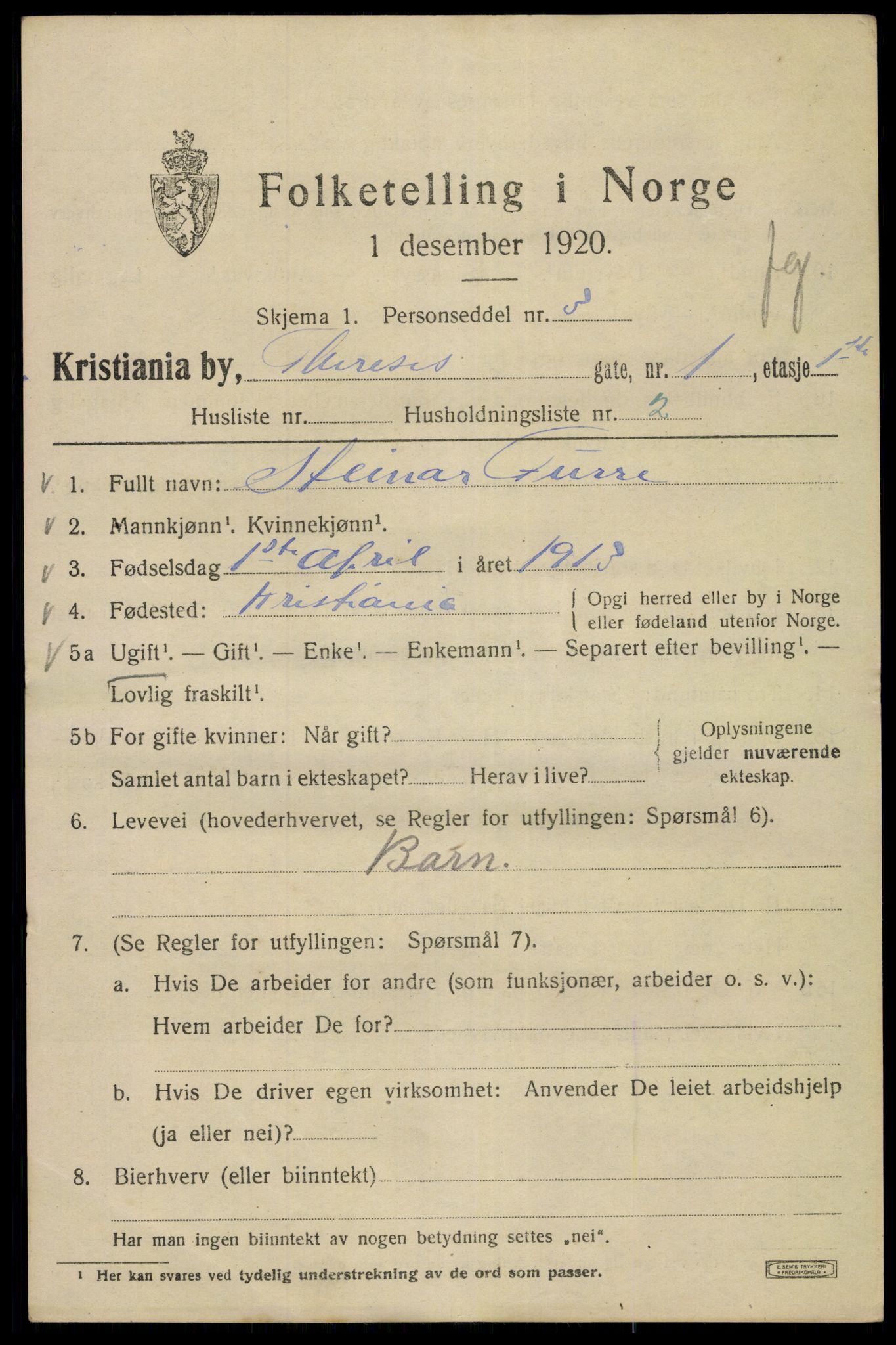 SAO, 1920 census for Kristiania, 1920, p. 565661