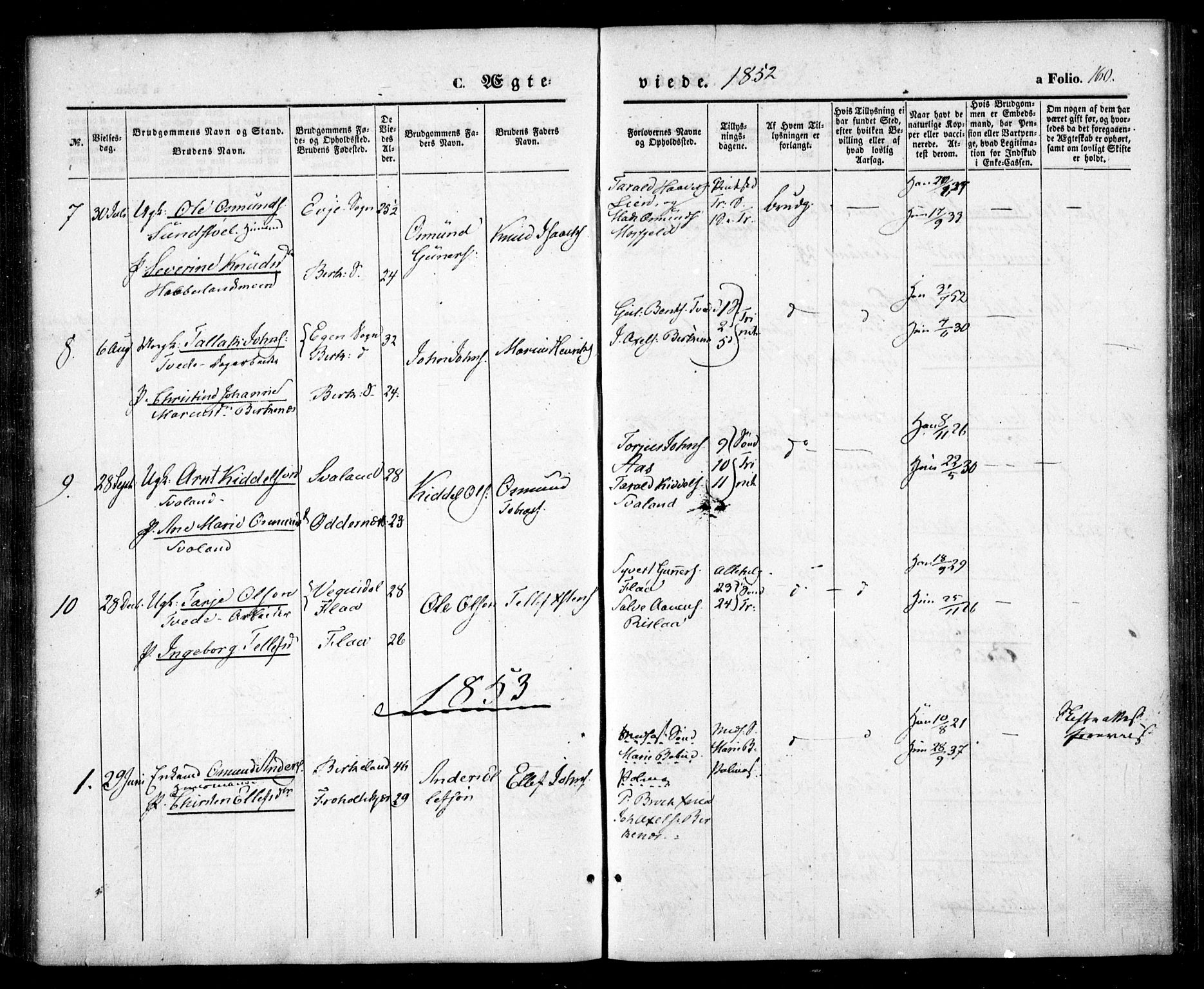 Birkenes sokneprestkontor, AV/SAK-1111-0004/F/Fa/L0003: Parish register (official) no. A 3, 1850-1866, p. 160