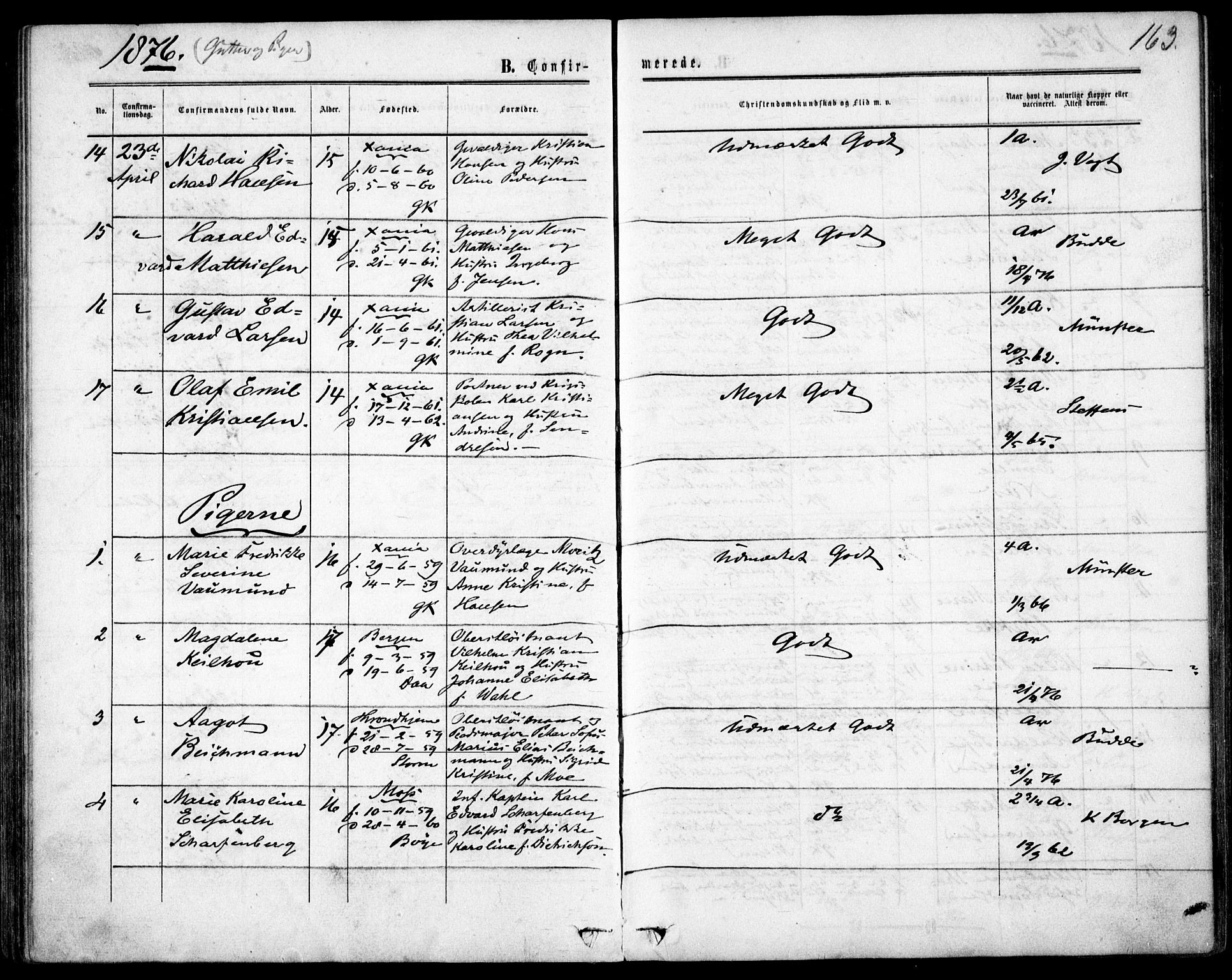 Garnisonsmenigheten Kirkebøker, AV/SAO-A-10846/F/Fa/L0011: Parish register (official) no. 11, 1870-1880, p. 163