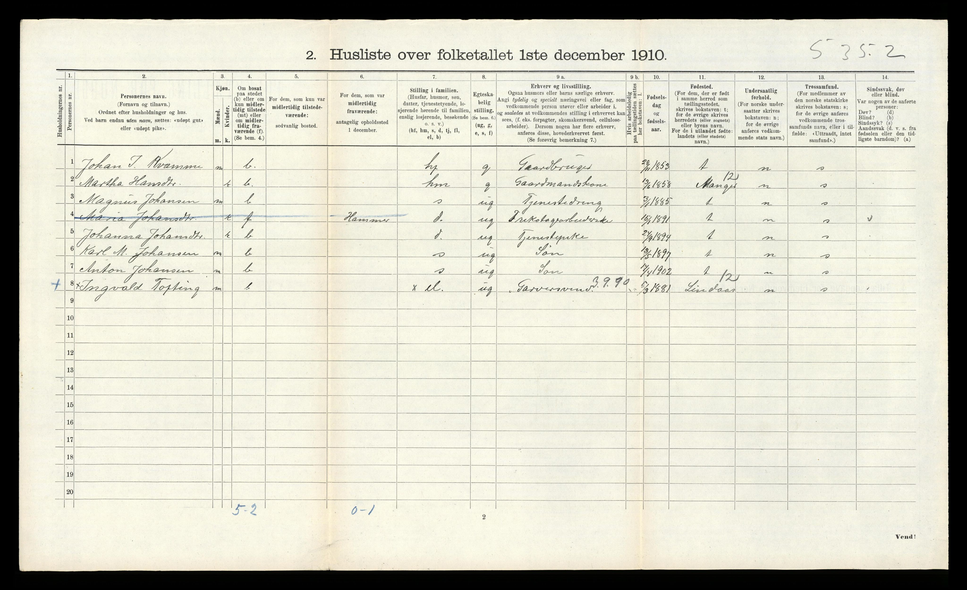 RA, 1910 census for Alversund, 1910, p. 737