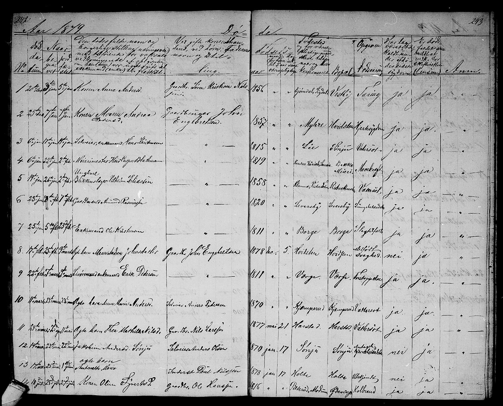 Eiker kirkebøker, SAKO/A-4/G/Gb/L0002: Parish register (copy) no. II 2, 1865-1879, p. 242-243