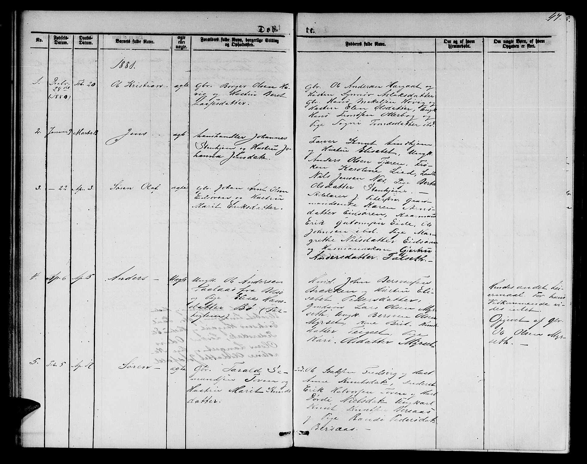 Ministerialprotokoller, klokkerbøker og fødselsregistre - Møre og Romsdal, SAT/A-1454/551/L0630: Parish register (copy) no. 551C02, 1867-1885, p. 47
