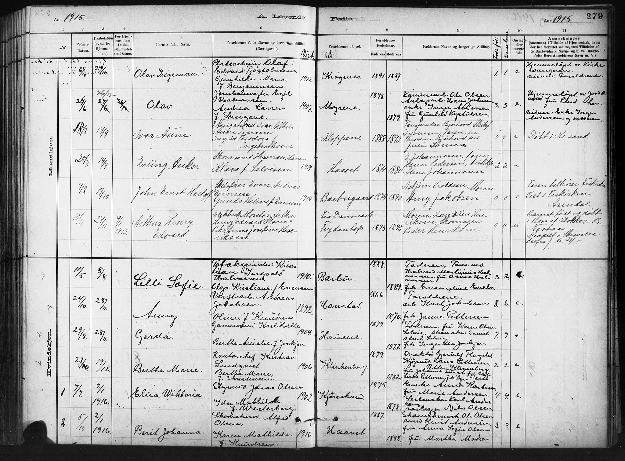 Barbu sokneprestkontor, SAK/1111-0003/F/Fb/L0002: Parish register (copy) no. B 2, 1890-1922, p. 279