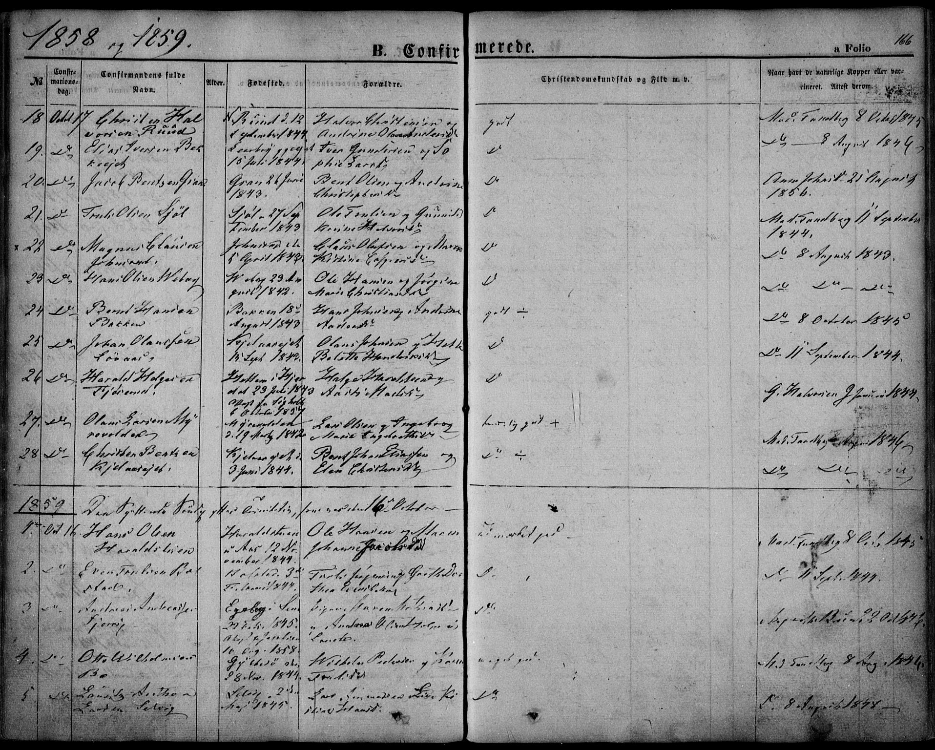 Sande Kirkebøker, AV/SAKO-A-53/F/Fa/L0004: Parish register (official) no. 4, 1847-1864, p. 166