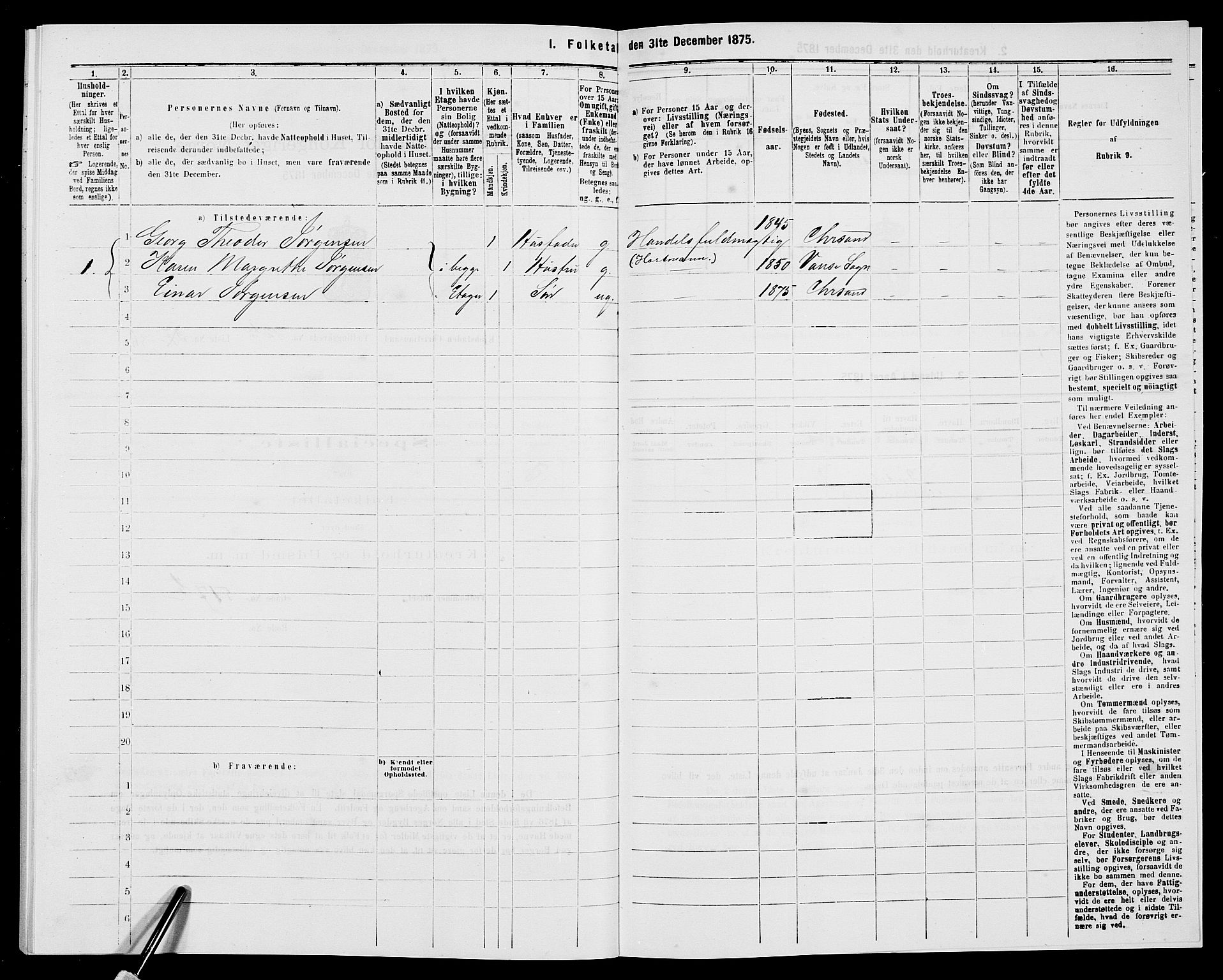 SAK, 1875 census for 1001P Kristiansand, 1875, p. 2001