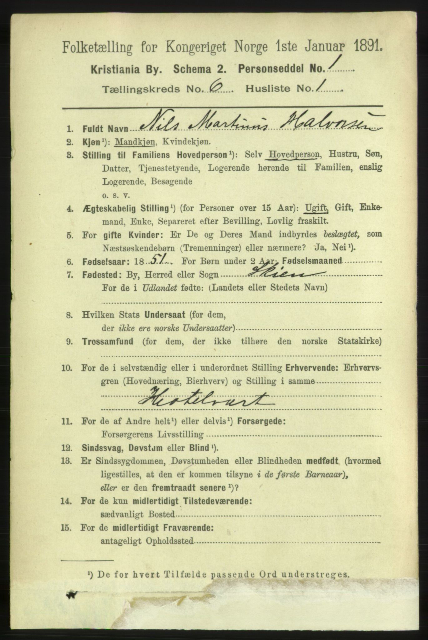 RA, 1891 census for 0301 Kristiania, 1891, p. 2535