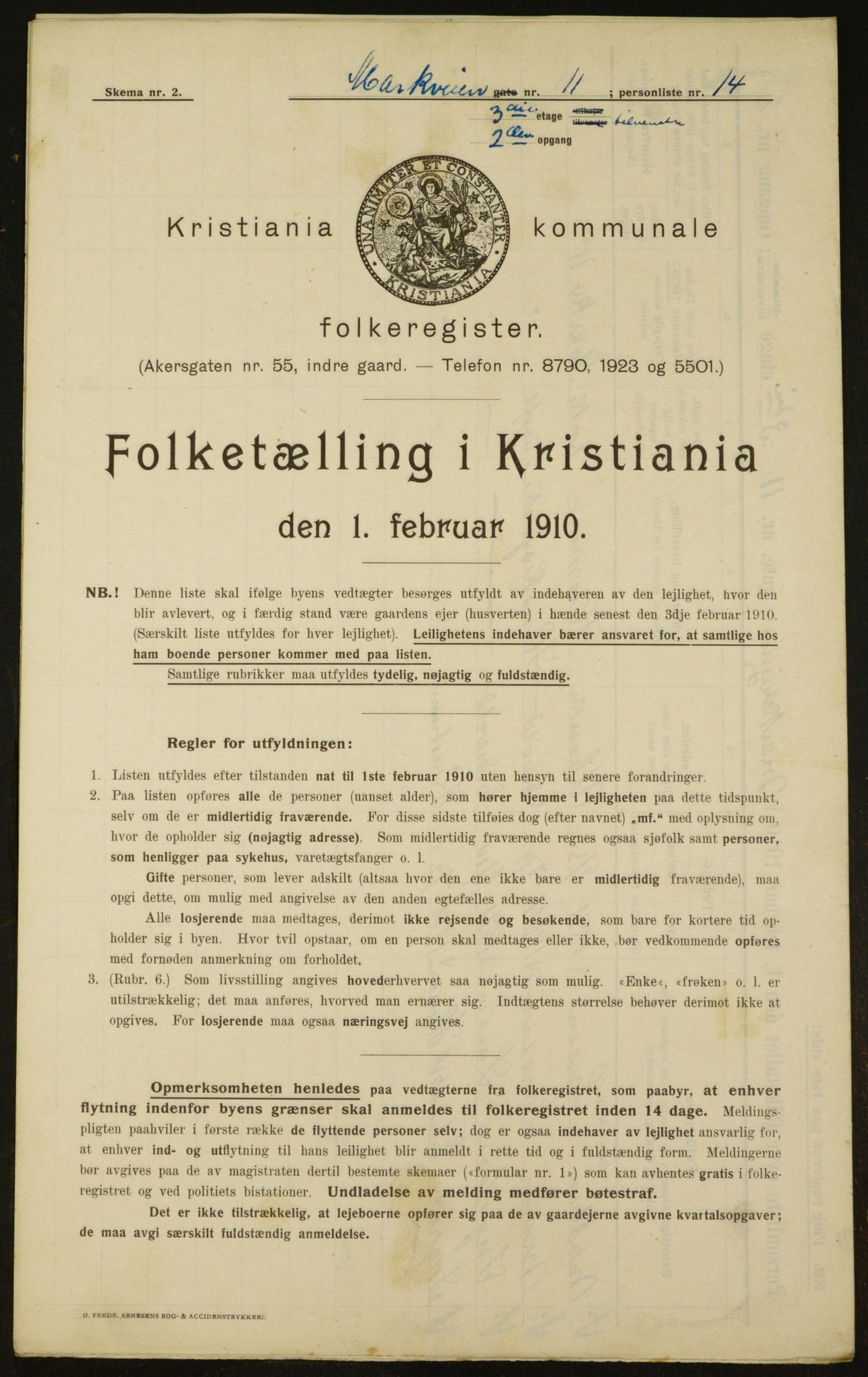 OBA, Municipal Census 1910 for Kristiania, 1910, p. 61155