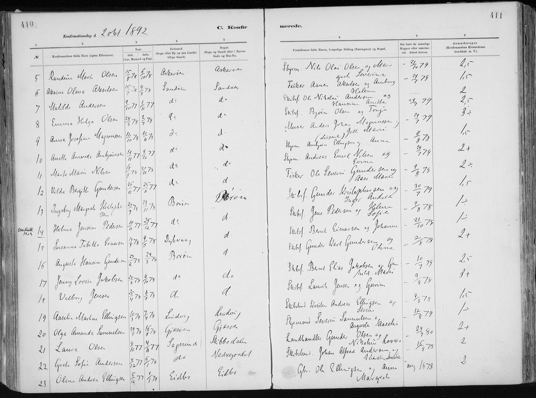 Dypvåg sokneprestkontor, AV/SAK-1111-0007/F/Fa/Faa/L0008: Parish register (official) no. A 8, 1885-1906, p. 410-411