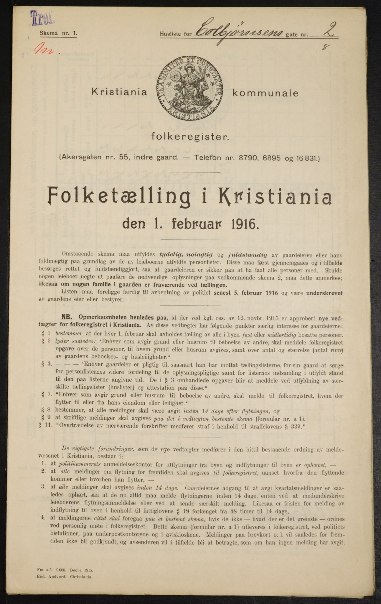 OBA, Municipal Census 1916 for Kristiania, 1916, p. 12944