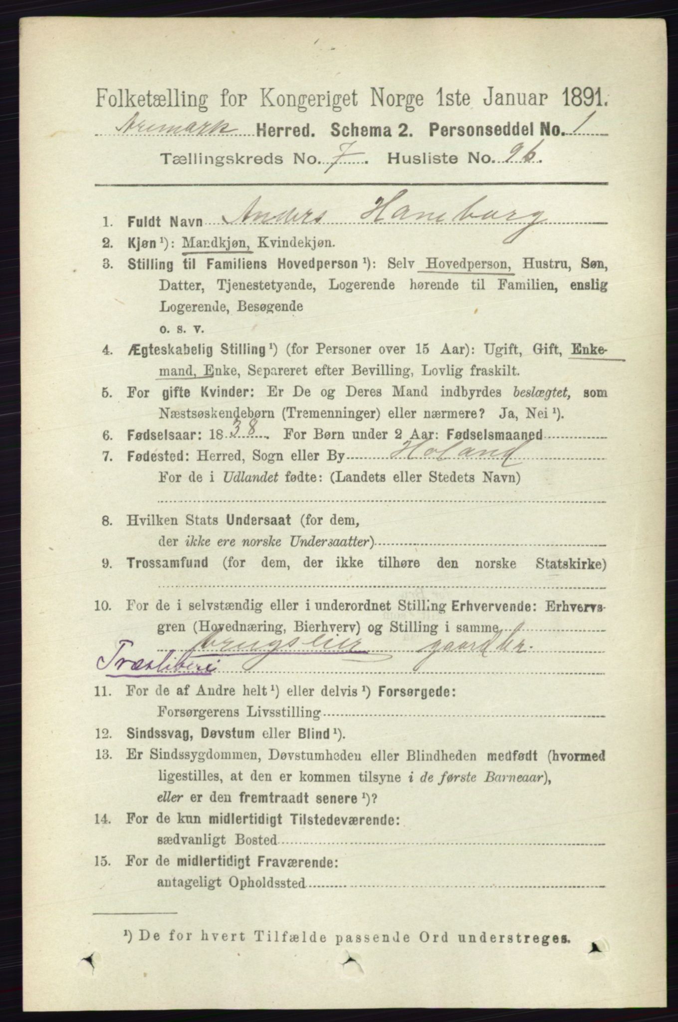 RA, 1891 census for 0118 Aremark, 1891, p. 4436