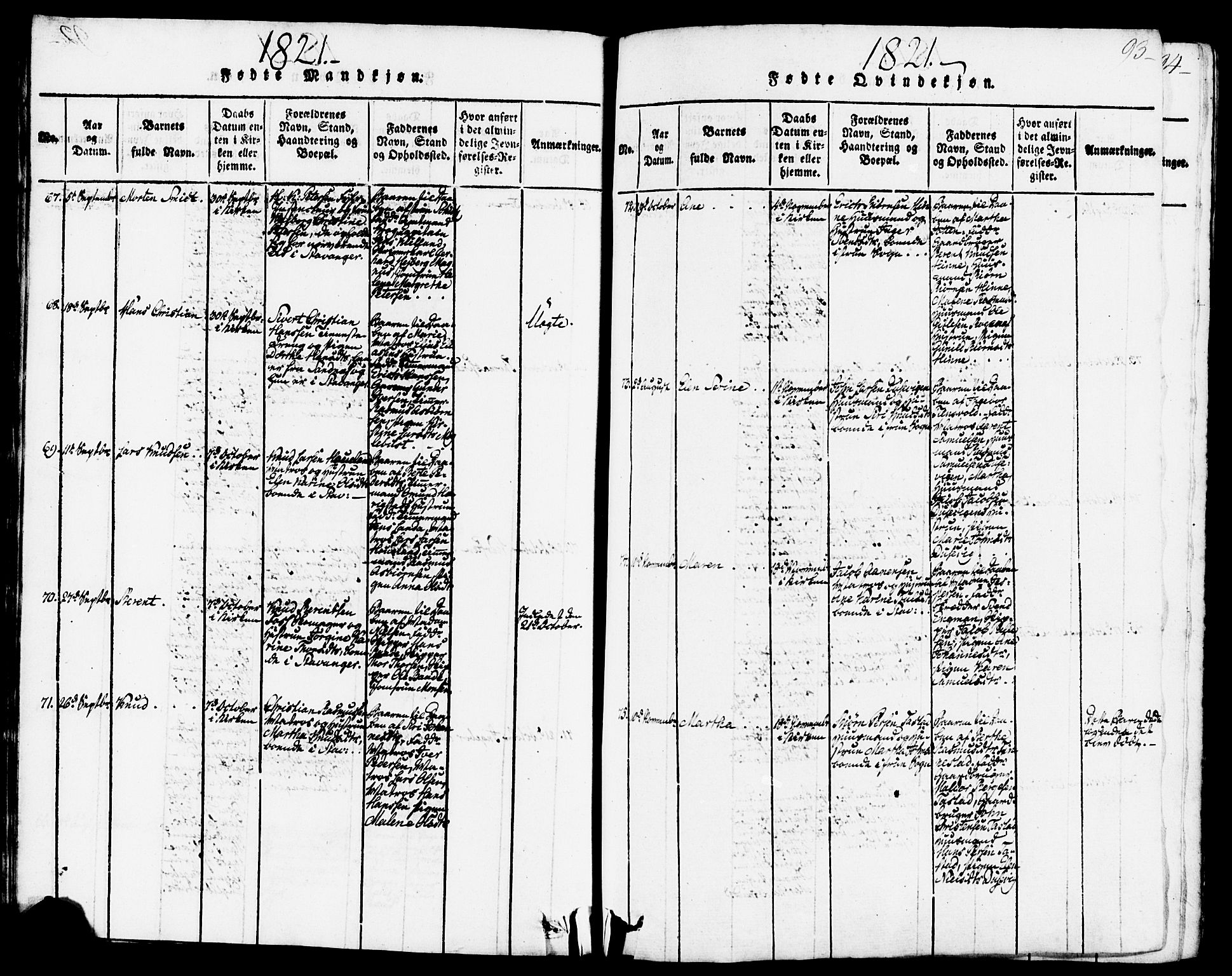 Domkirken sokneprestkontor, AV/SAST-A-101812/001/30/30BB/L0008: Parish register (copy) no. B 8, 1816-1821, p. 93