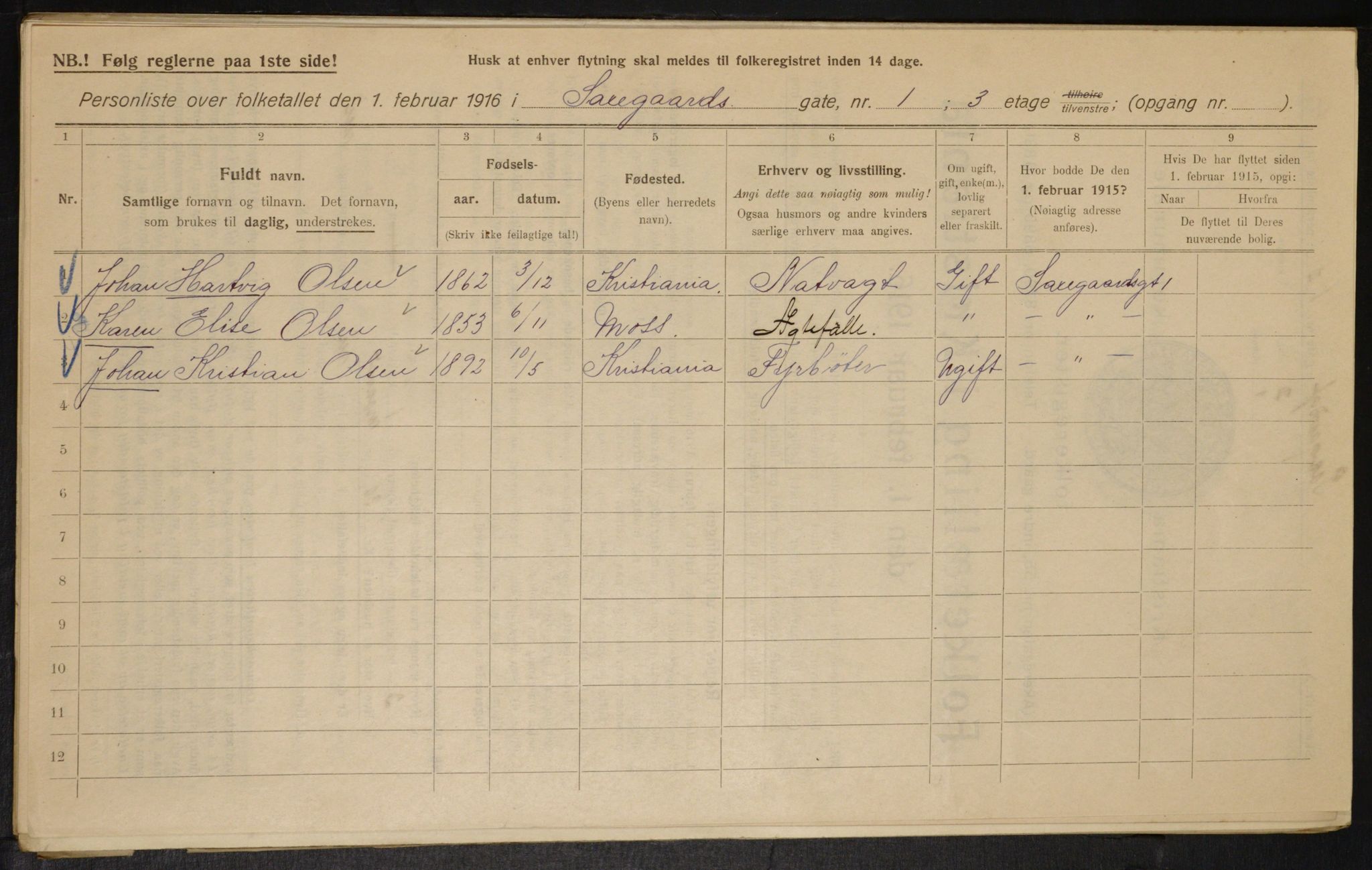 OBA, Municipal Census 1916 for Kristiania, 1916, p. 91492