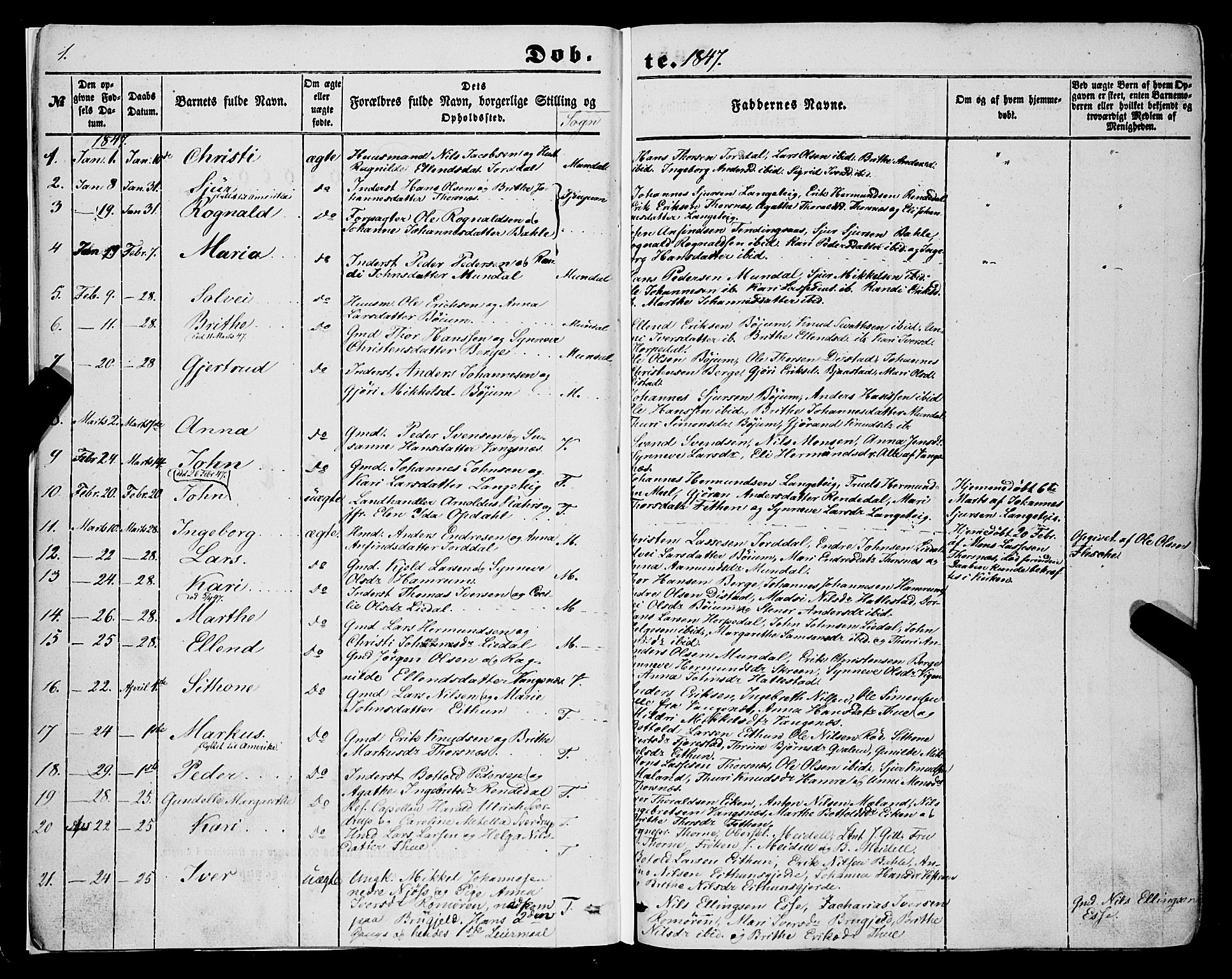 Balestrand sokneprestembete, AV/SAB-A-79601/H/Haa/Haaa/L0002: Parish register (official) no. A 2, 1847-1866, p. 1